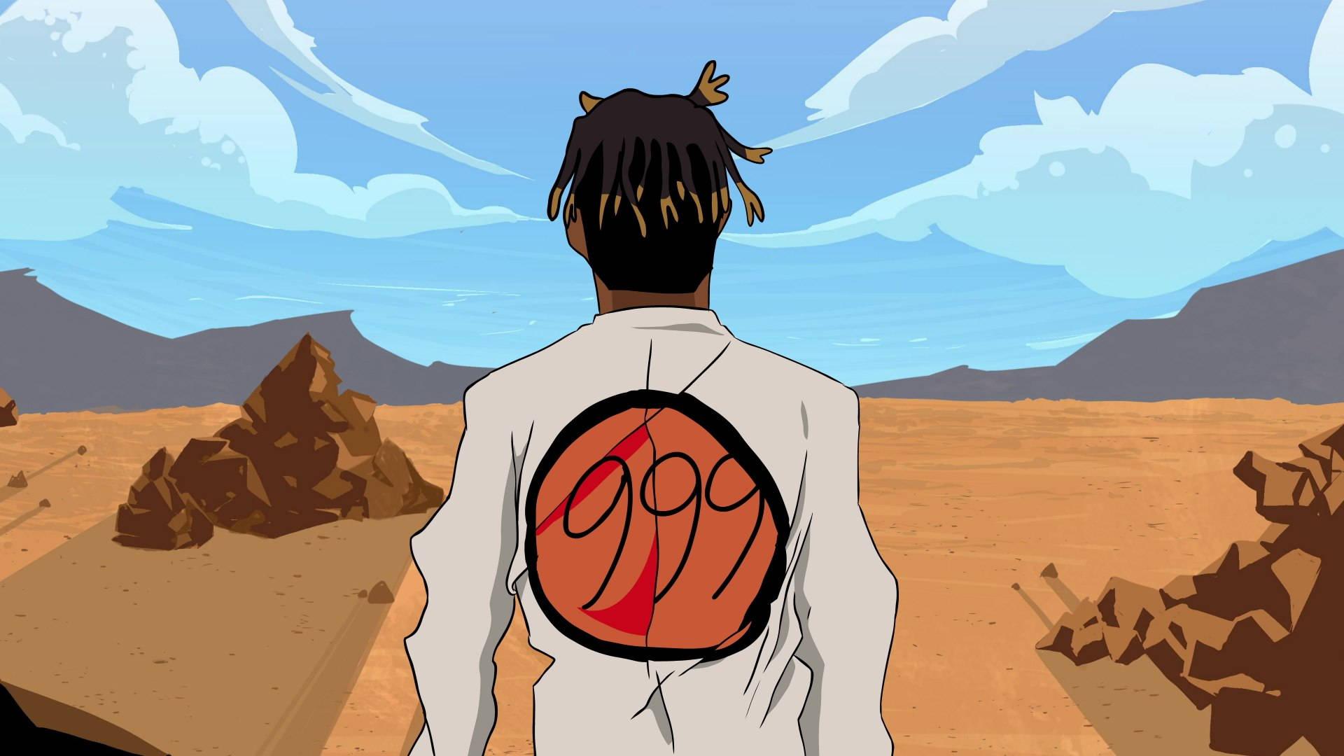 An illustration of Juice Wrld performing with his fans — 1920x1080 wallpaper
