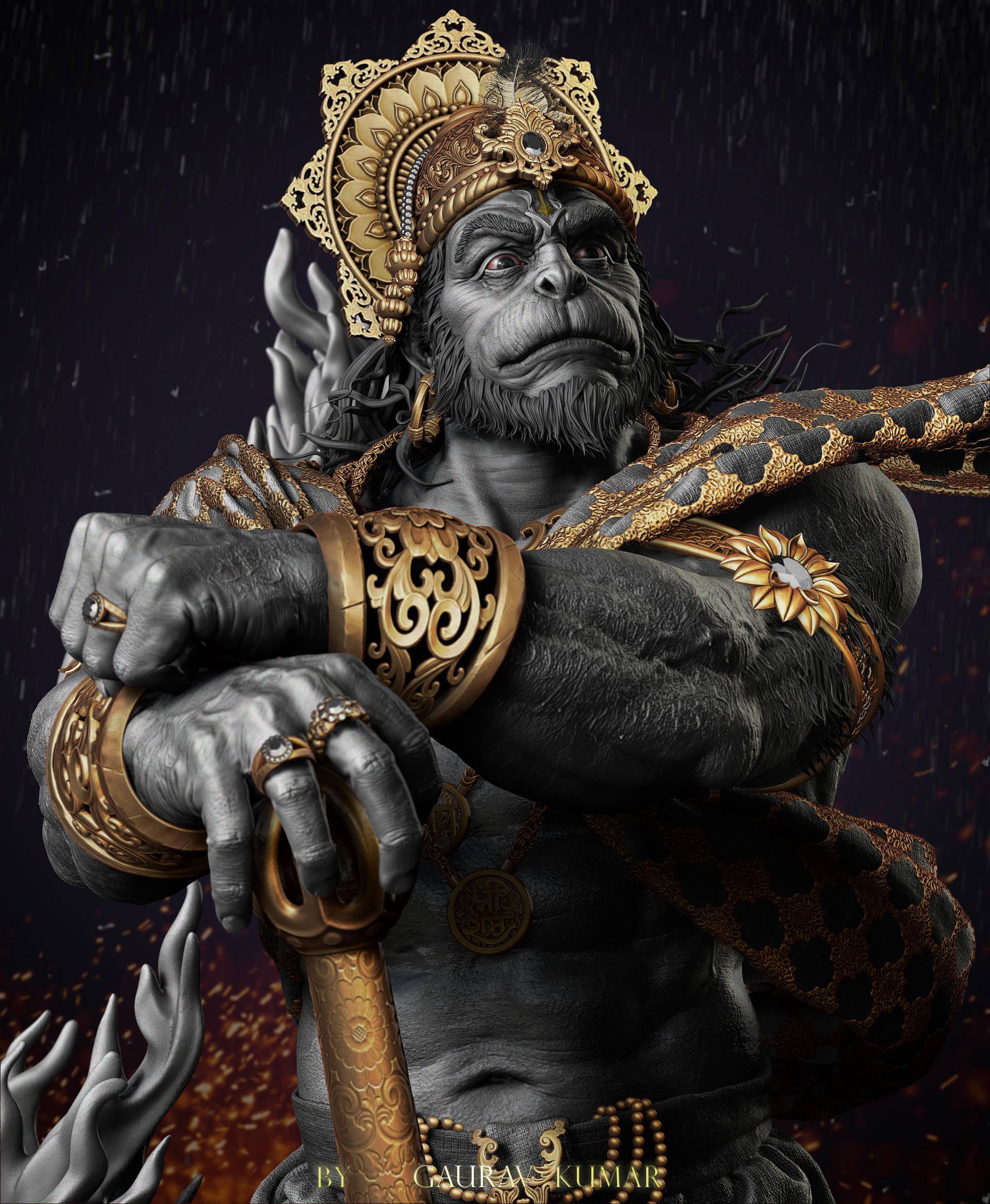 Angry Hanuman With Ornate Accessories — 1920x2335 wallpaper