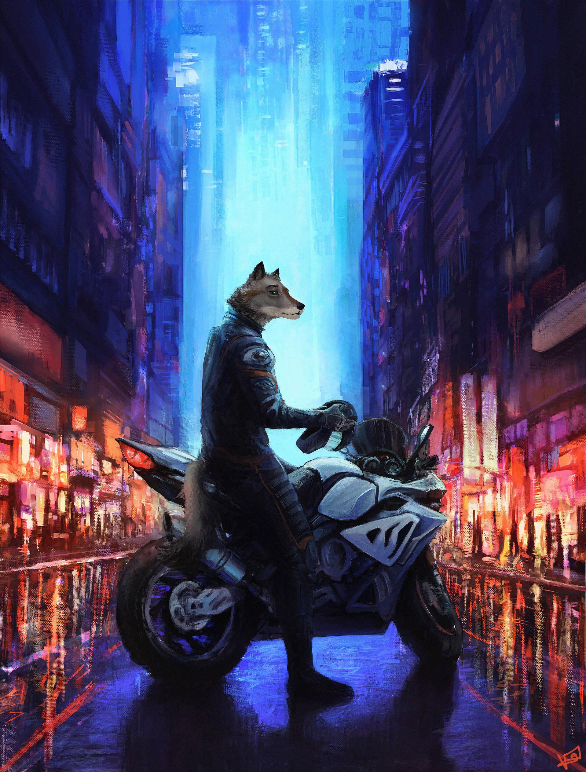 Animated Wolf Motorcycle Art — 1918x2527 wallpaper