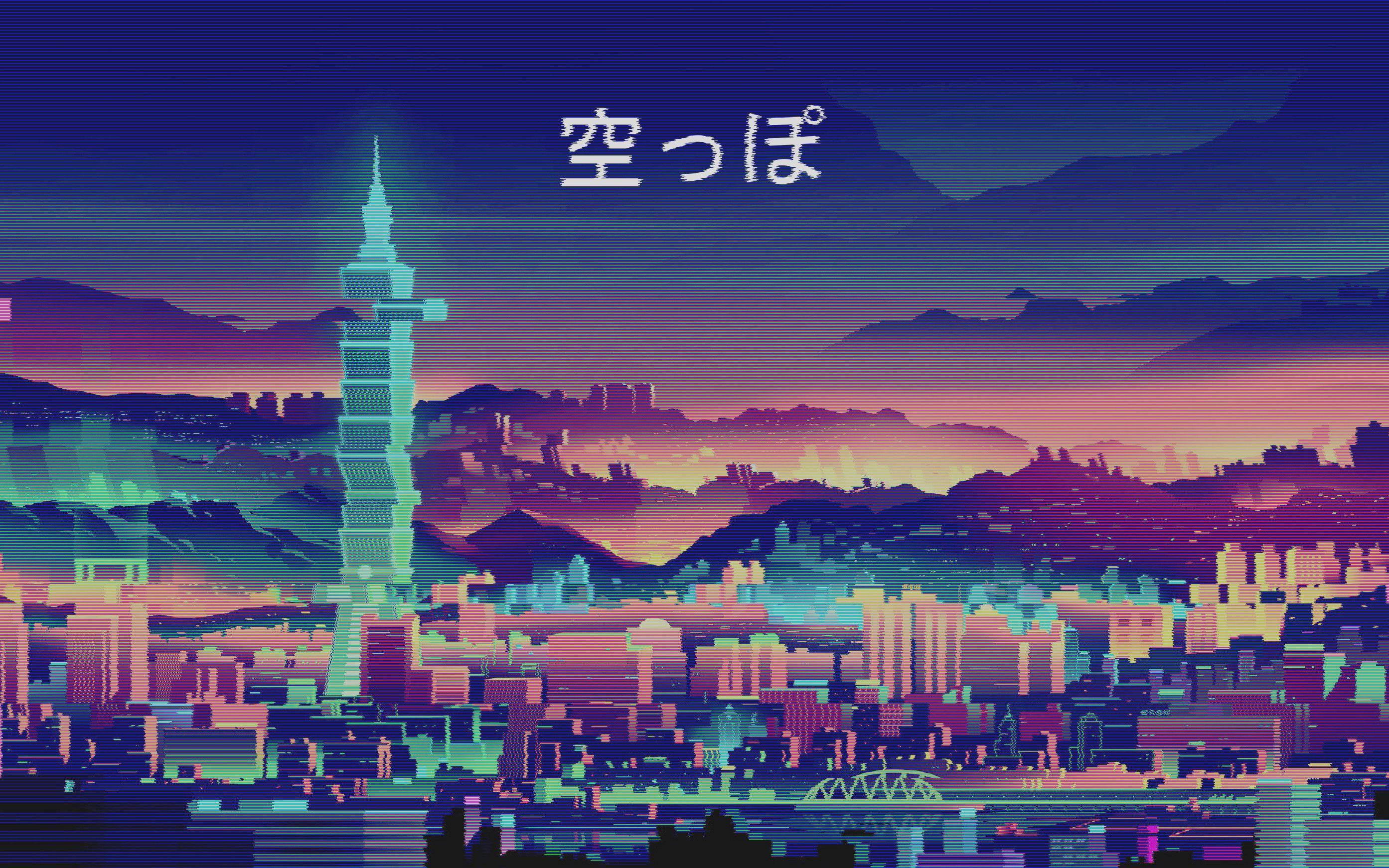 Anime Aesthetic Glitch Cityscape — 2787x1742 wallpaper