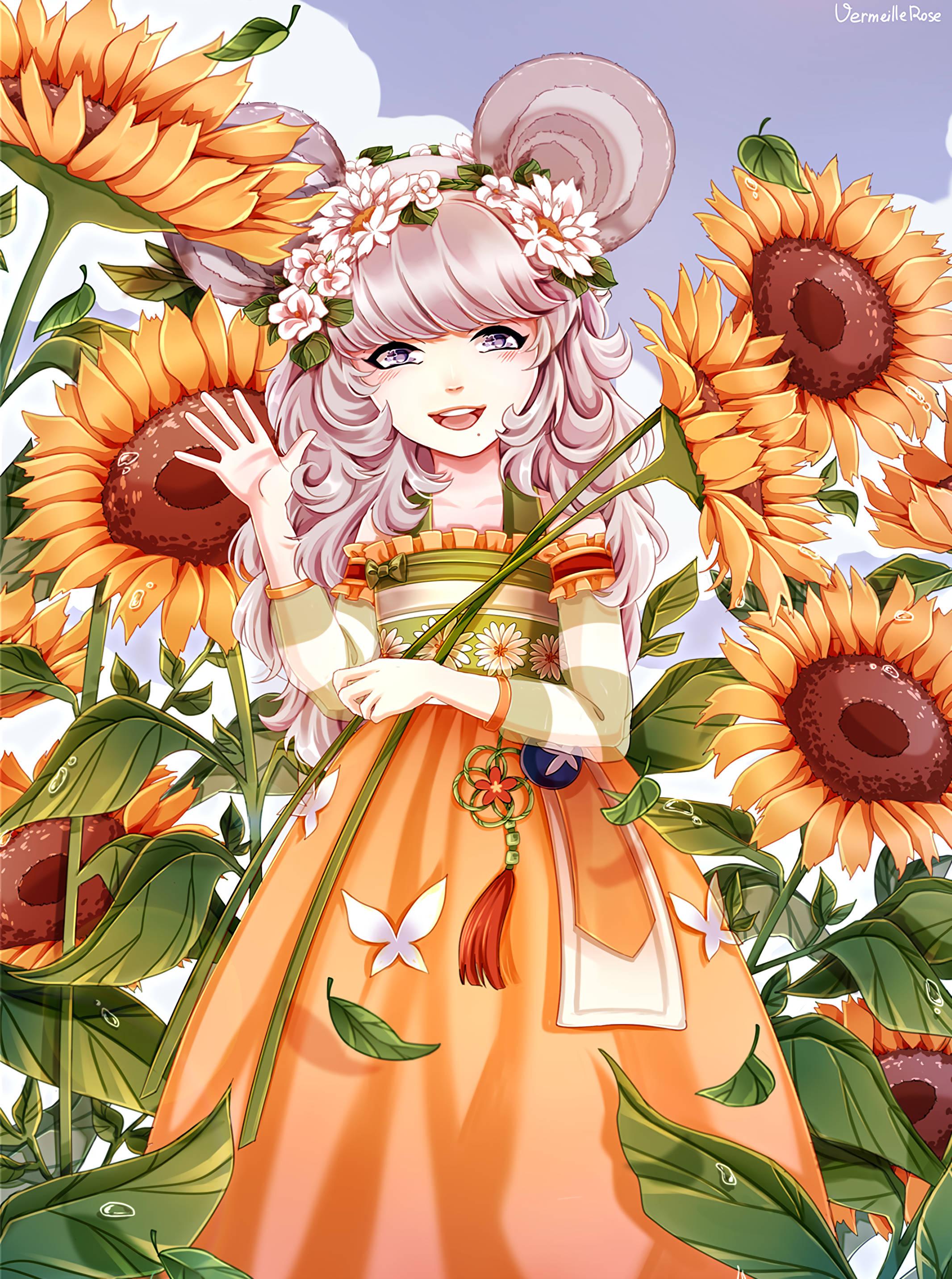 Anime Art Girl Sunflower Field — 2132x2864 wallpaper