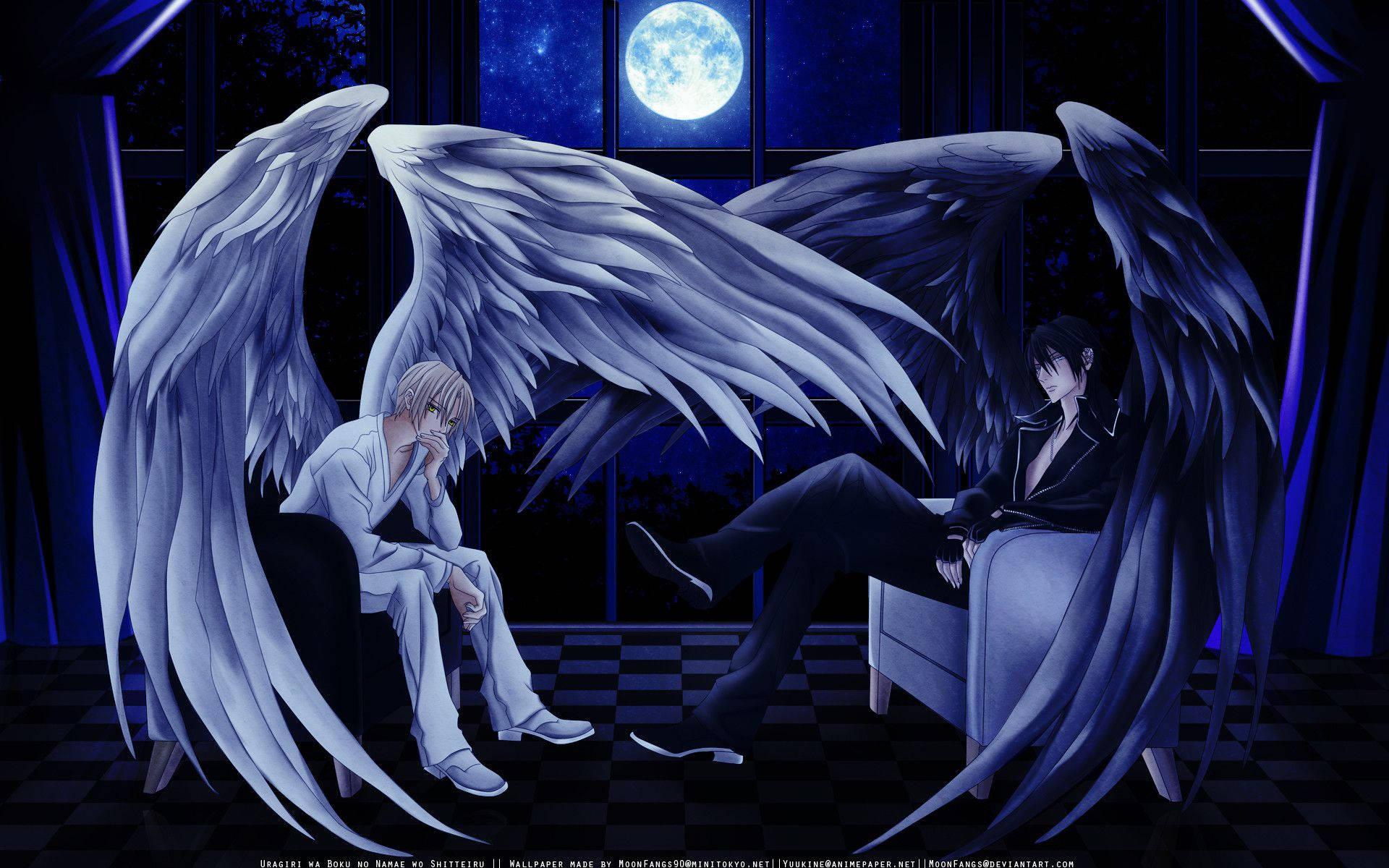 Anime junge dunkel und licht engel
