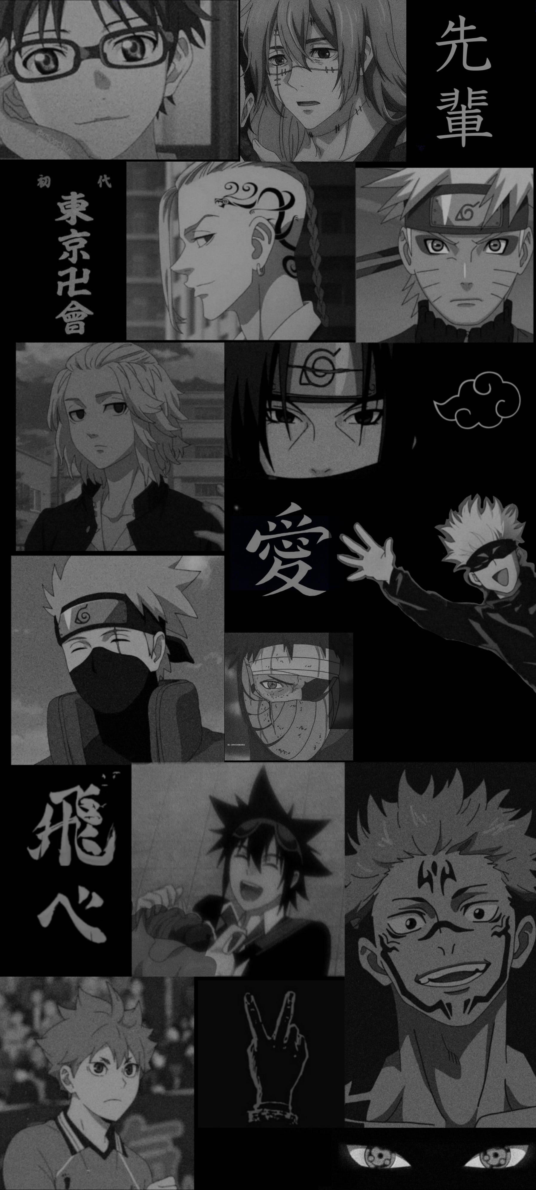 Anime Collage Black And White PFP — 1794x3984 wallpaper