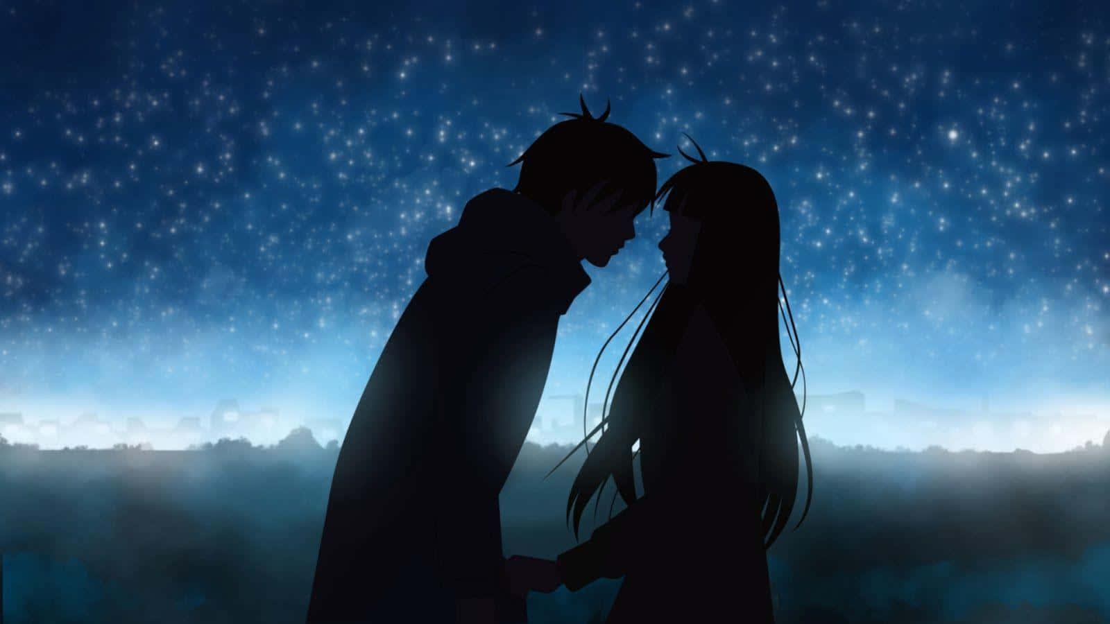 anime couple kissing under the stars — 1600x900 wallpaper