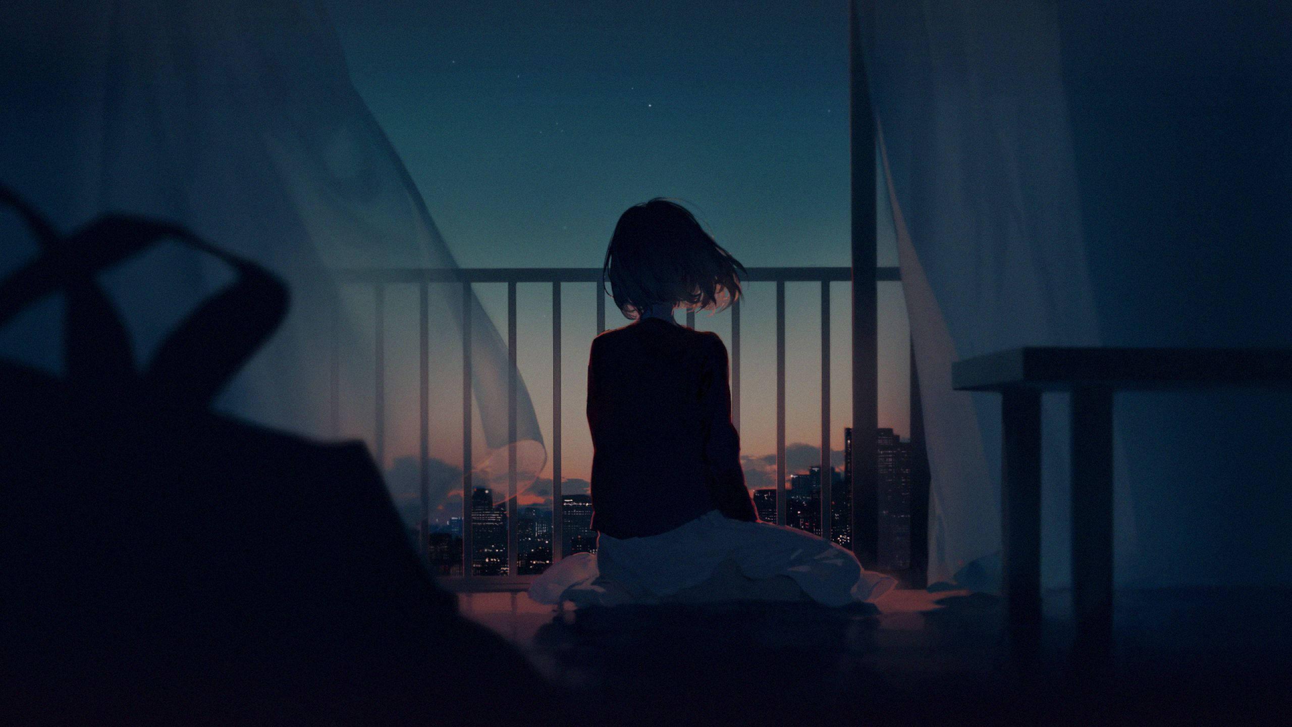 Anime Girl Alone — 2560x1440 wallpaper