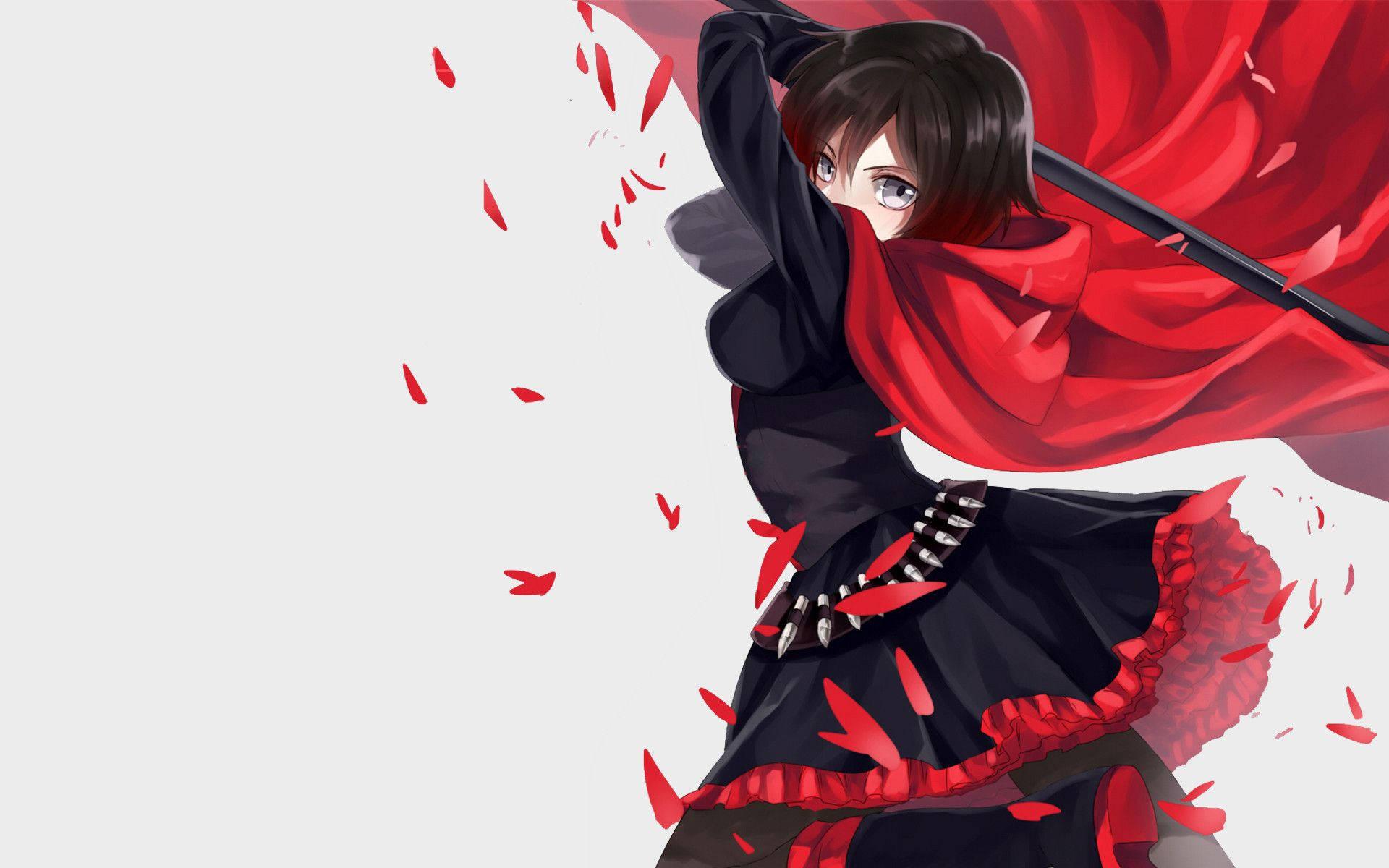 Anime Girl in Red Cape Standing in the Moonlight — 1920x1200 wallpaper