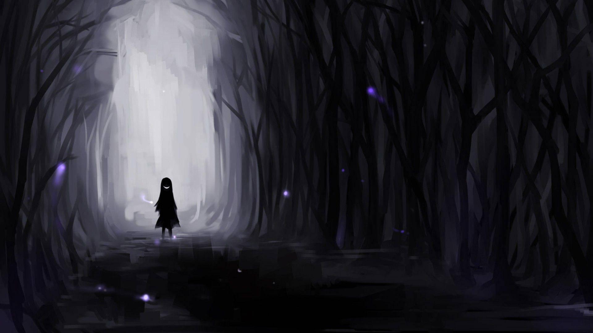 Anime Girl Sad Alone Dark Aesthetic Forest — 1920x1080 wallpaper