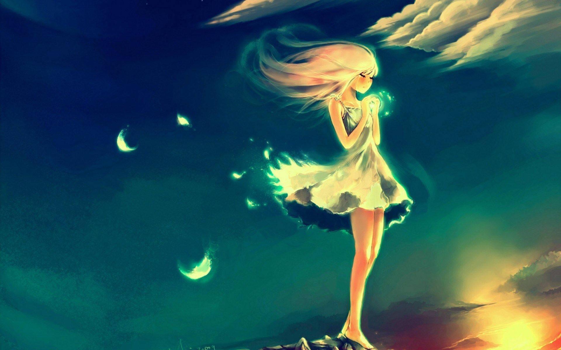 Anime Girl Sad Alone Glowing Aesthetic — 1920x1200 wallpaper