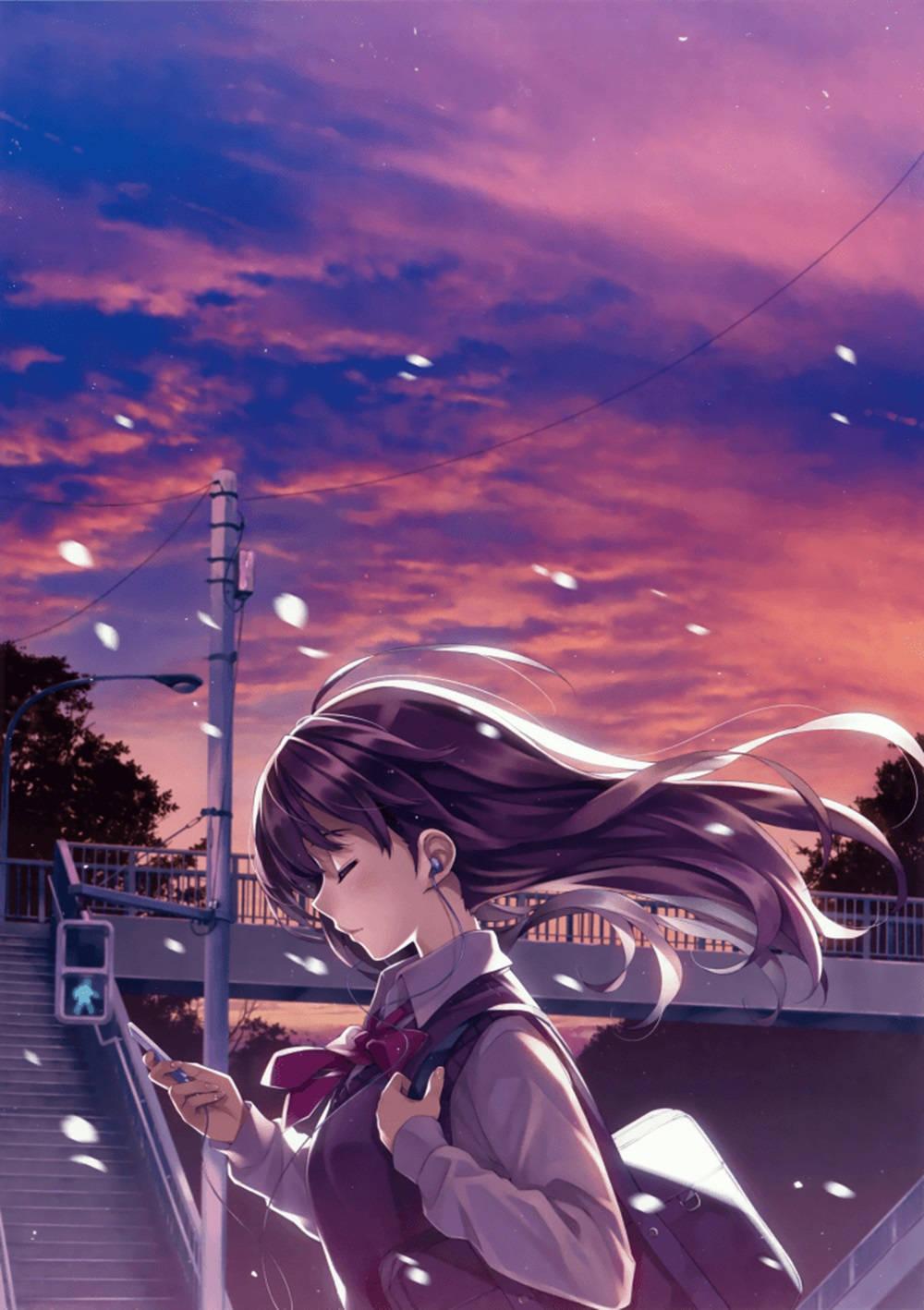 Anime Girl Sad Alone Snowflakes In City — 1000x1418 wallpaper