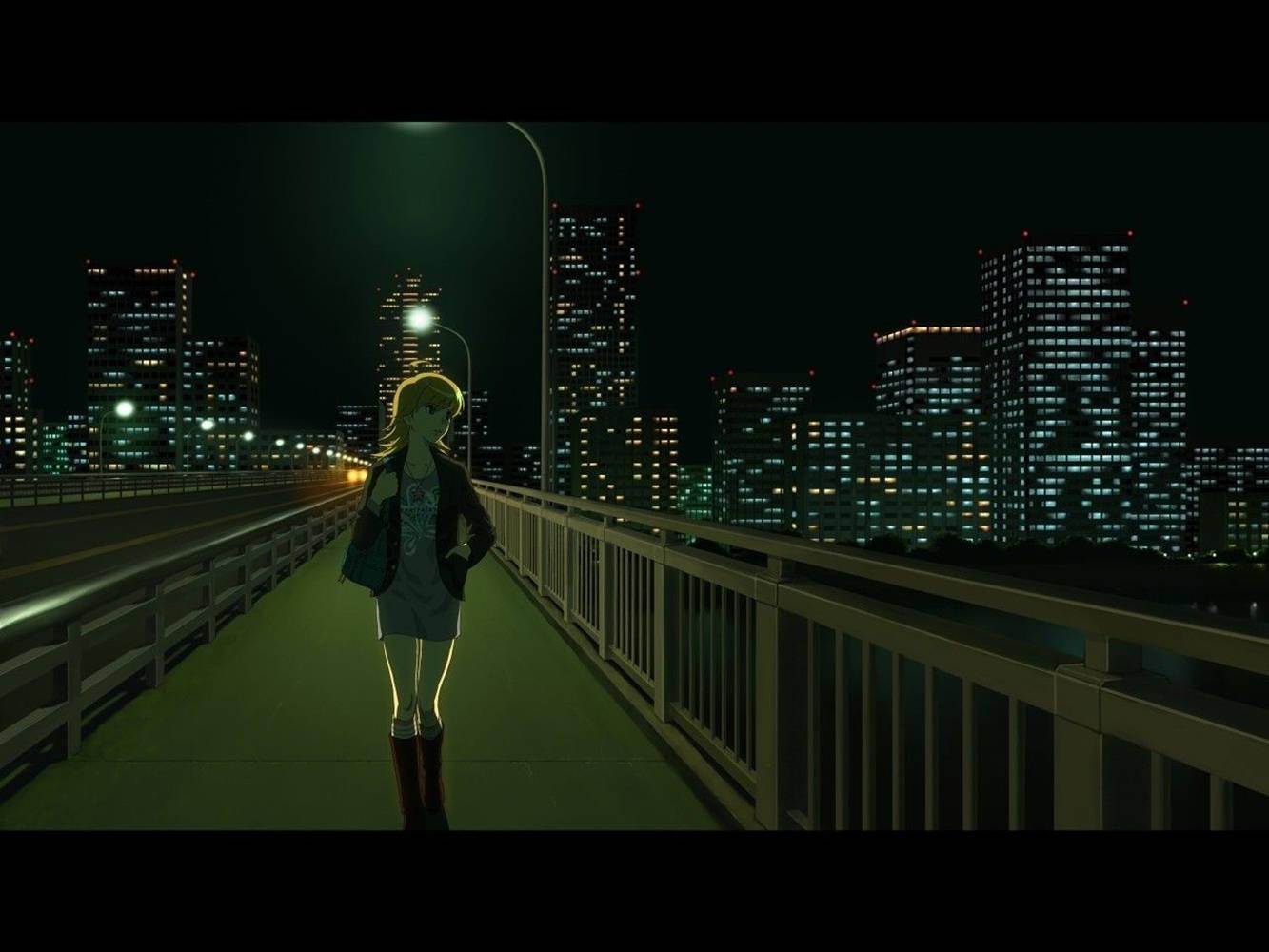 Anime Girl Sad Alone Walking On Bridge — 1333x1000 wallpaper