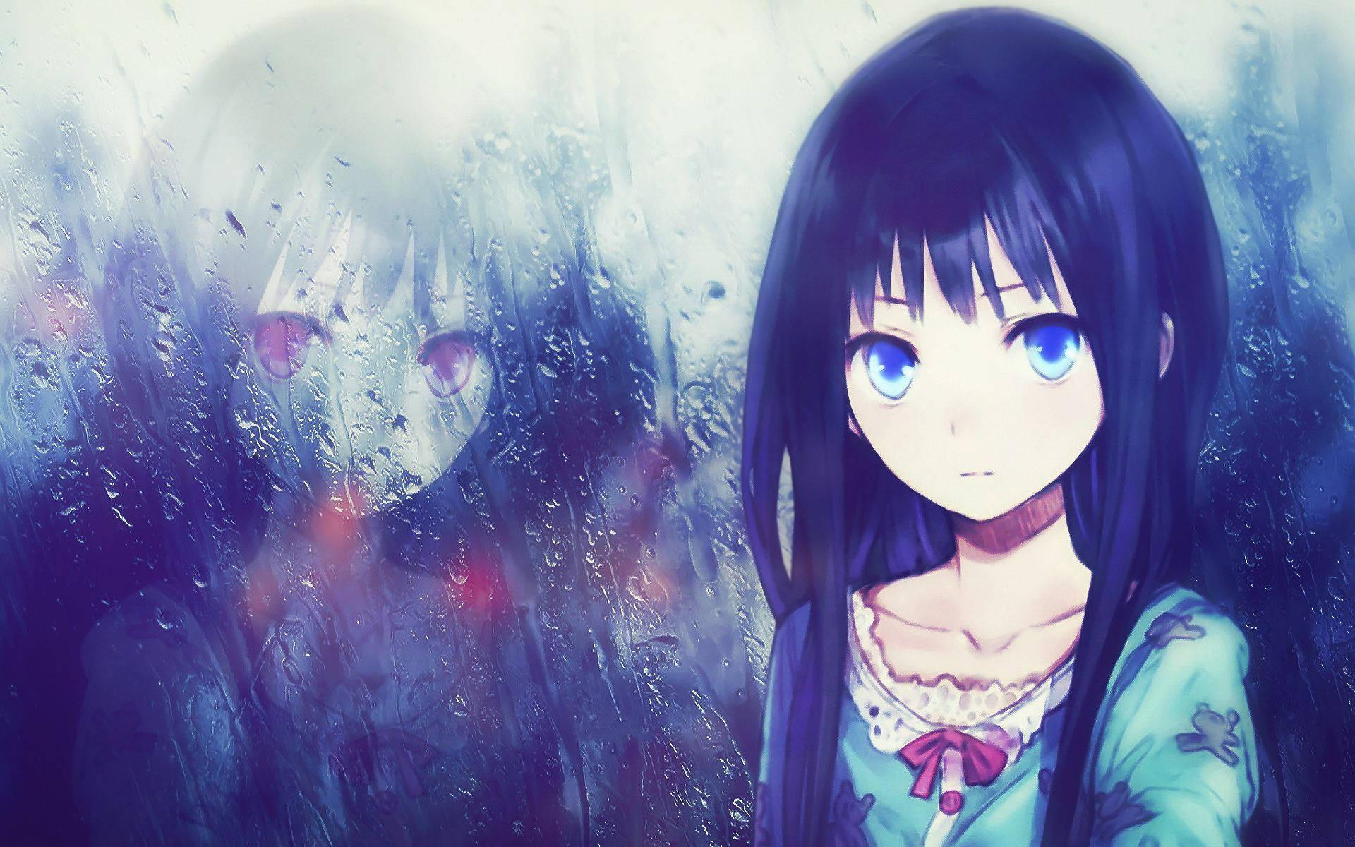Anime Girl Sad Alone With Reflection Rainy Window — 1920x1200 wallpaper