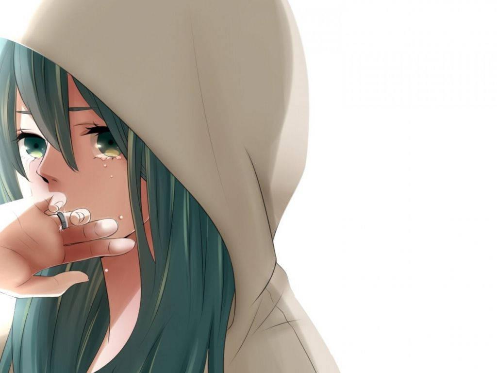 Anime Girl Sad Alone With White Hoodie — 1024x768 wallpaper