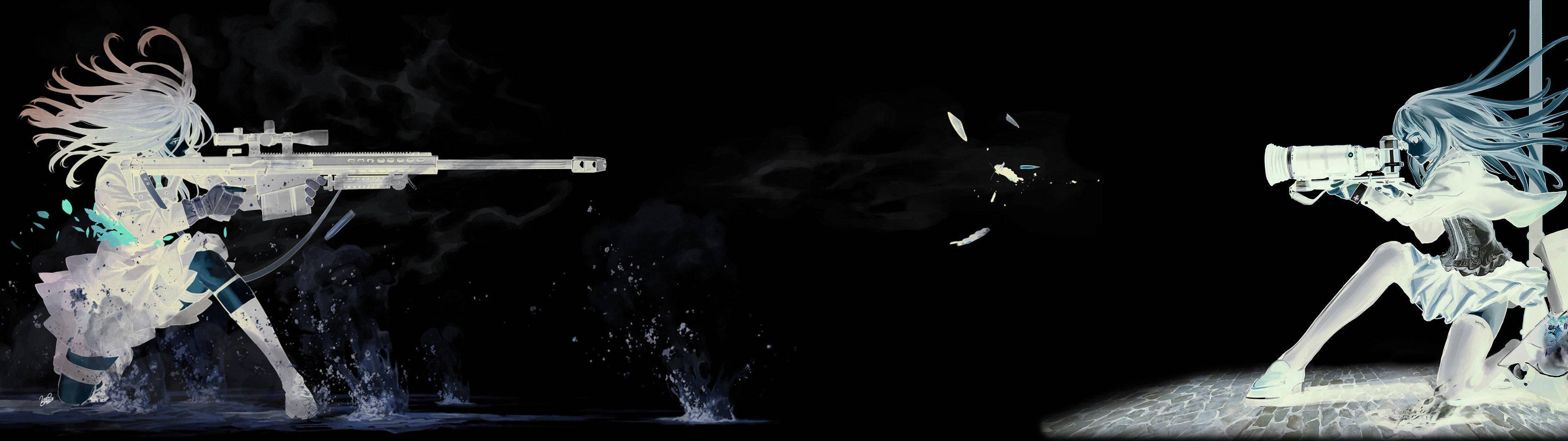 Anime Girls Visual Awesomeness in Dual Monitor Setup — 3840x1080 wallpaper