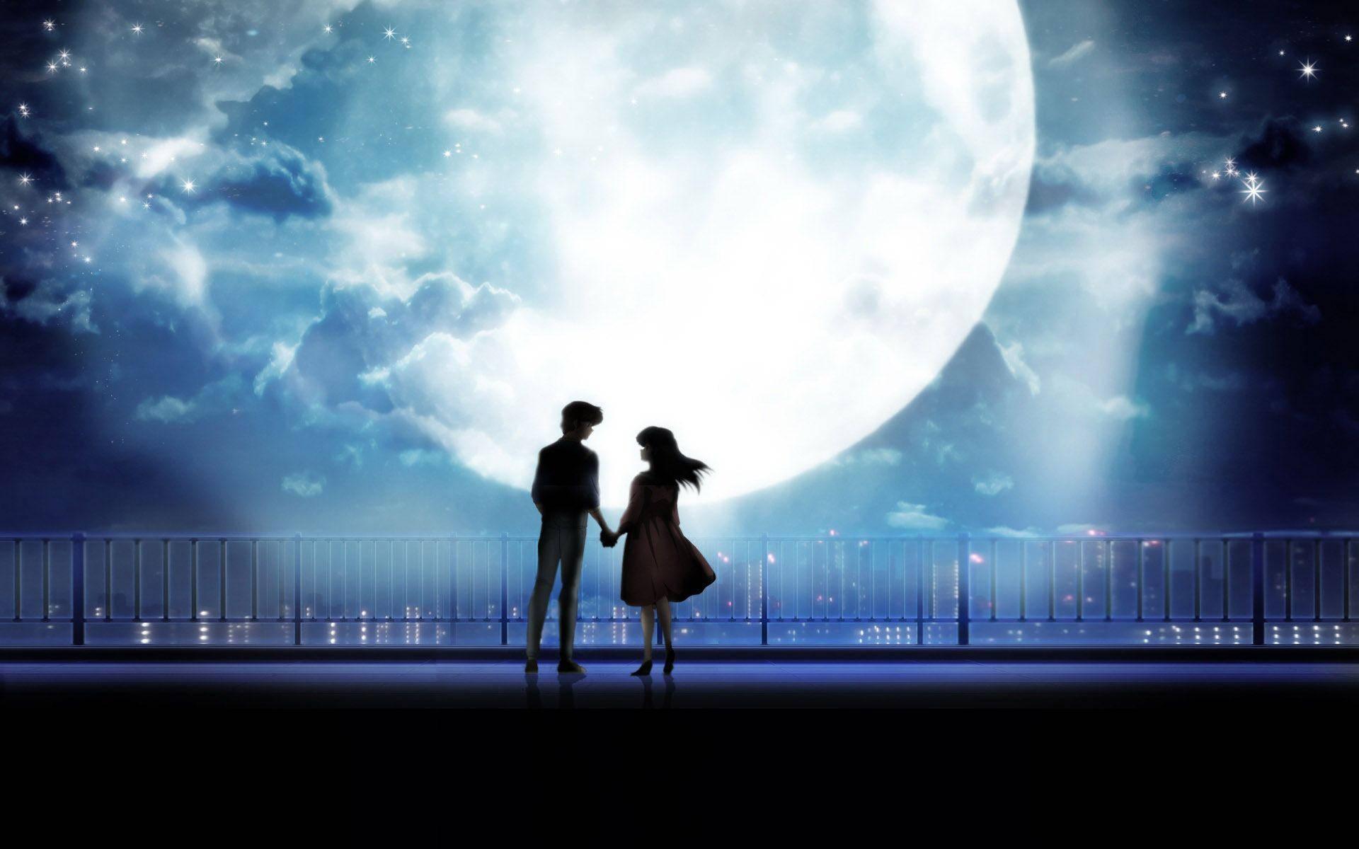 Anime Love Big Full Moon — 1920x1200 wallpaper
