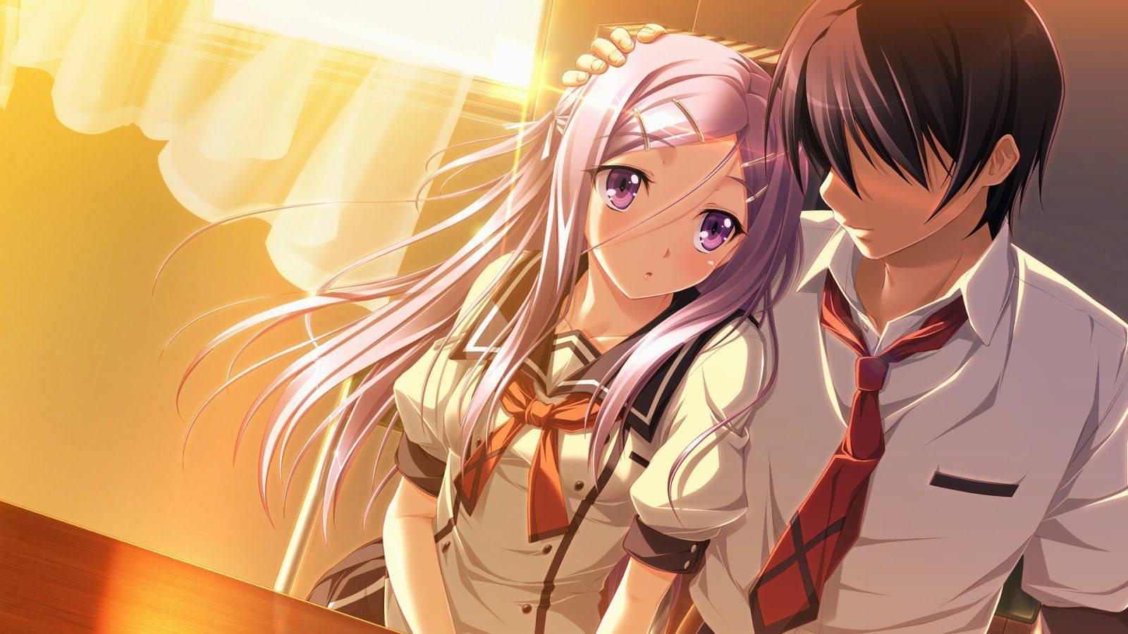 Anime Love High School Students — 1600x900 wallpaper