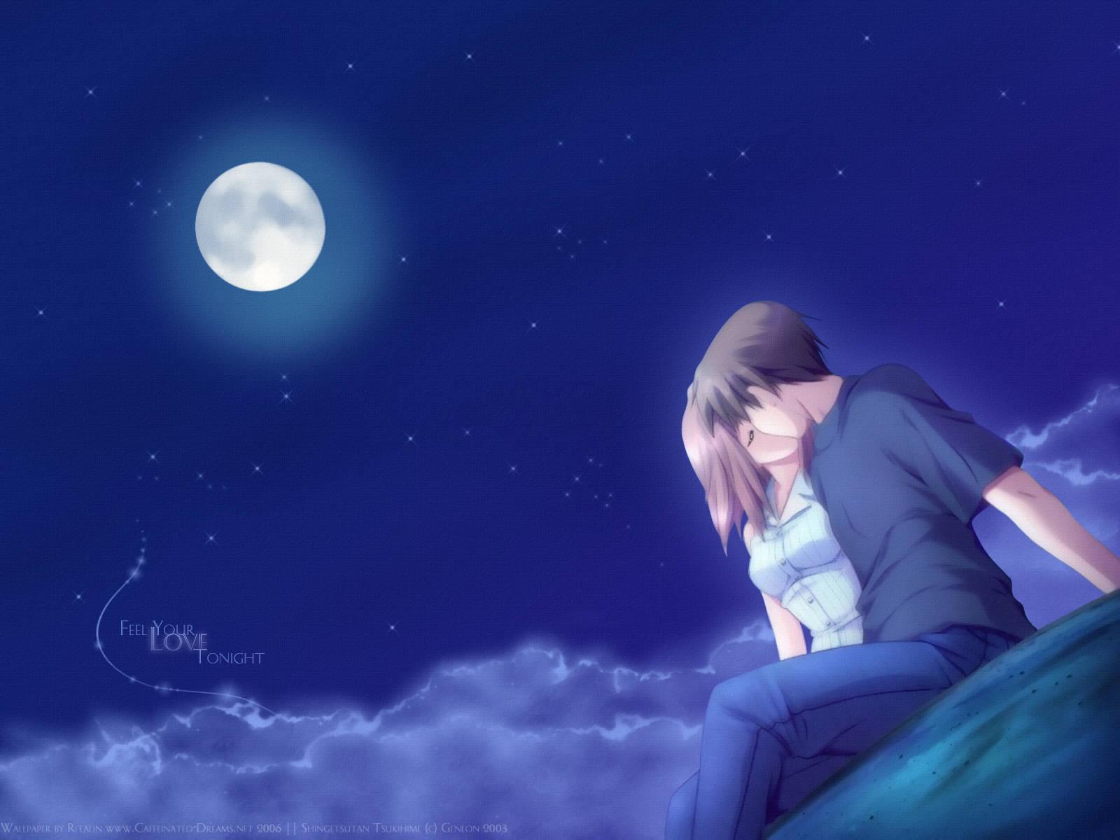 Anime Love Kissing At Night — 1600x1200 wallpaper