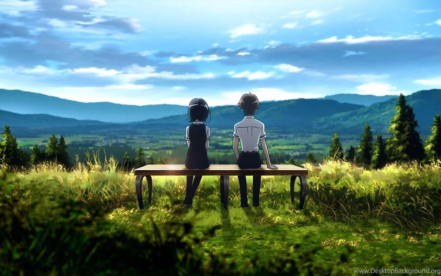 Anime Love On Meadow Field — 1440x900 wallpaper