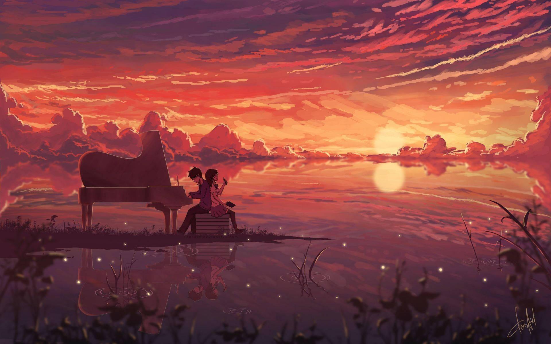 Anime Love Pianist On Sunset — 1920x1200 wallpaper