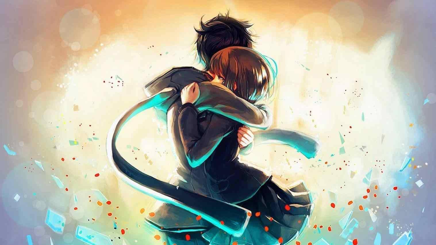 Anime Love Tight Hug — 1517x853 wallpaper