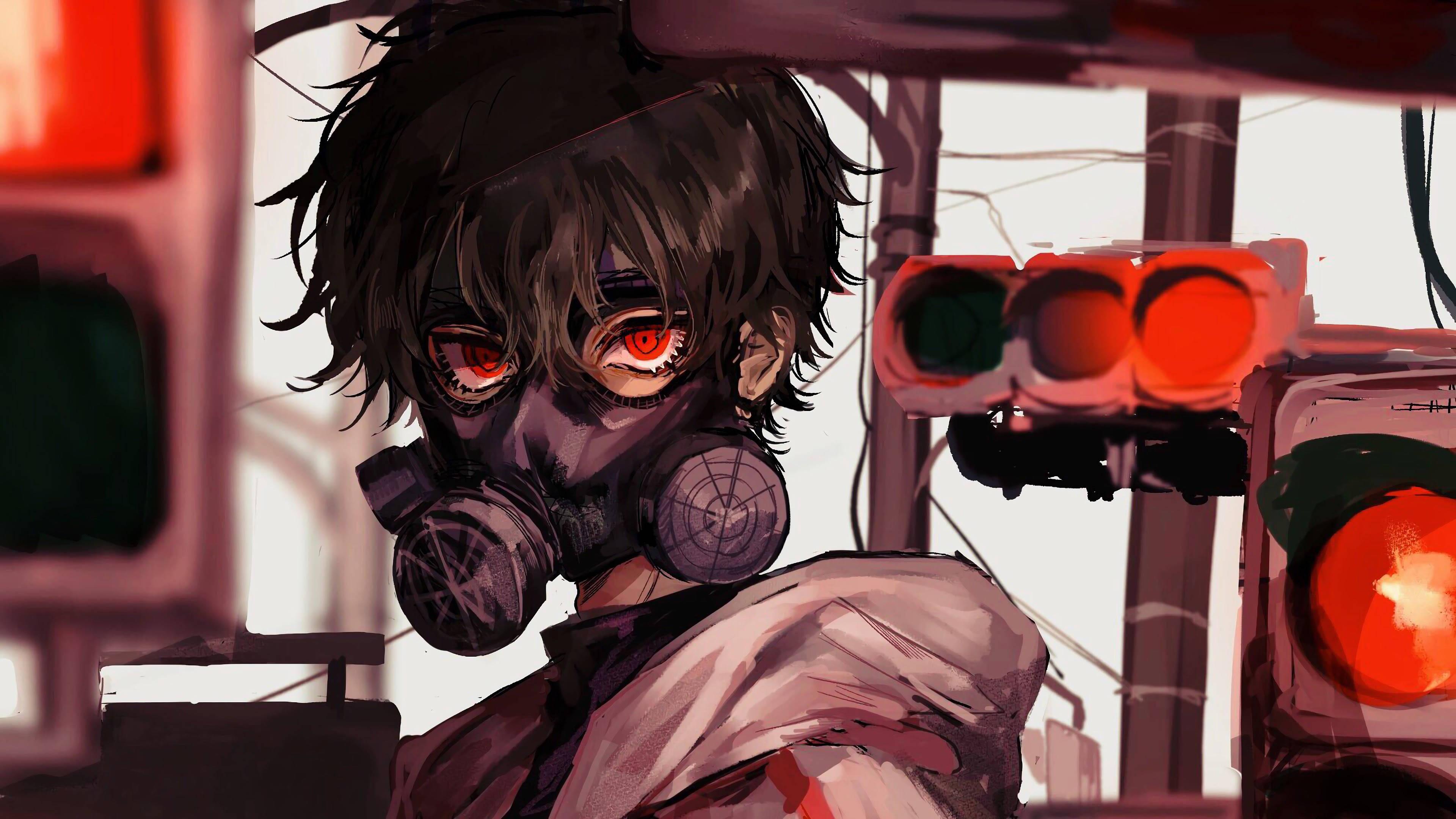 Anime PFP Guy With Gas Mask — 3840x2160 wallpaper