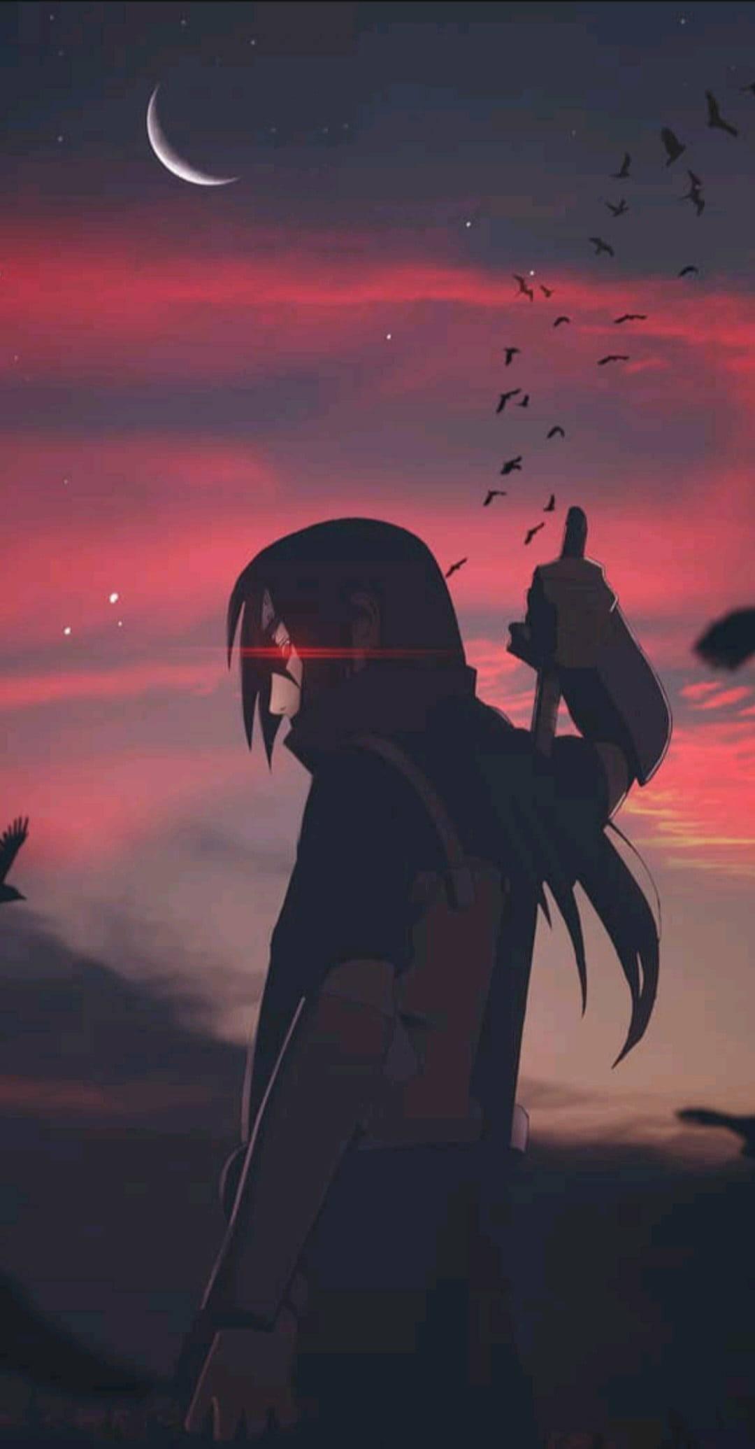 Anime Uchiha Itachi PFP Sharingan Twilight Moon — 1080x2071 wallpaper