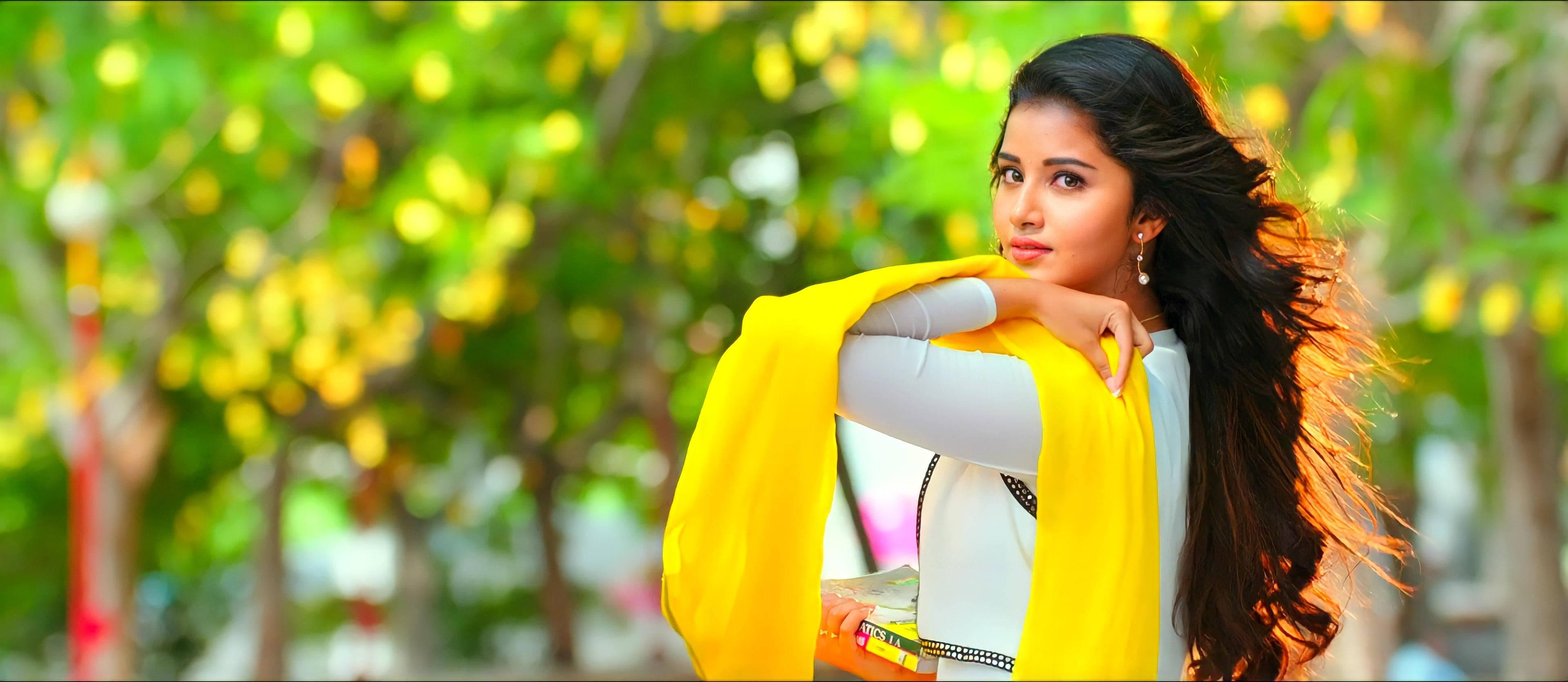 Anupama Parameswara Yellow Scarf — 3840x1670 wallpaper