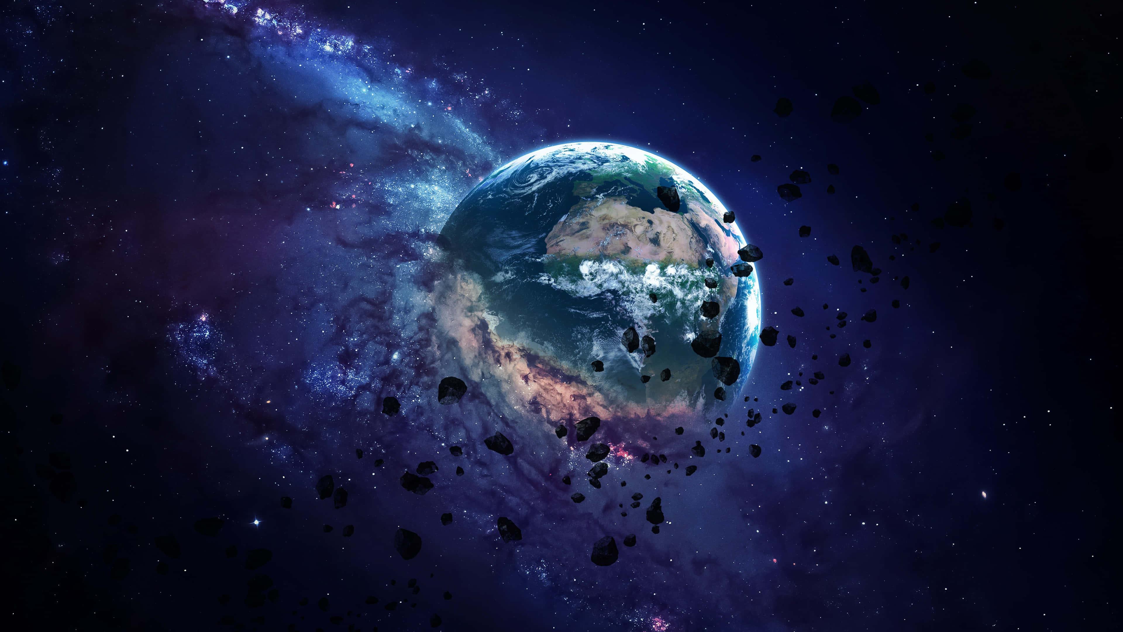 Apocalyptic Earth Surrounded By Asteroids Background — 3840x2160 wallpaper