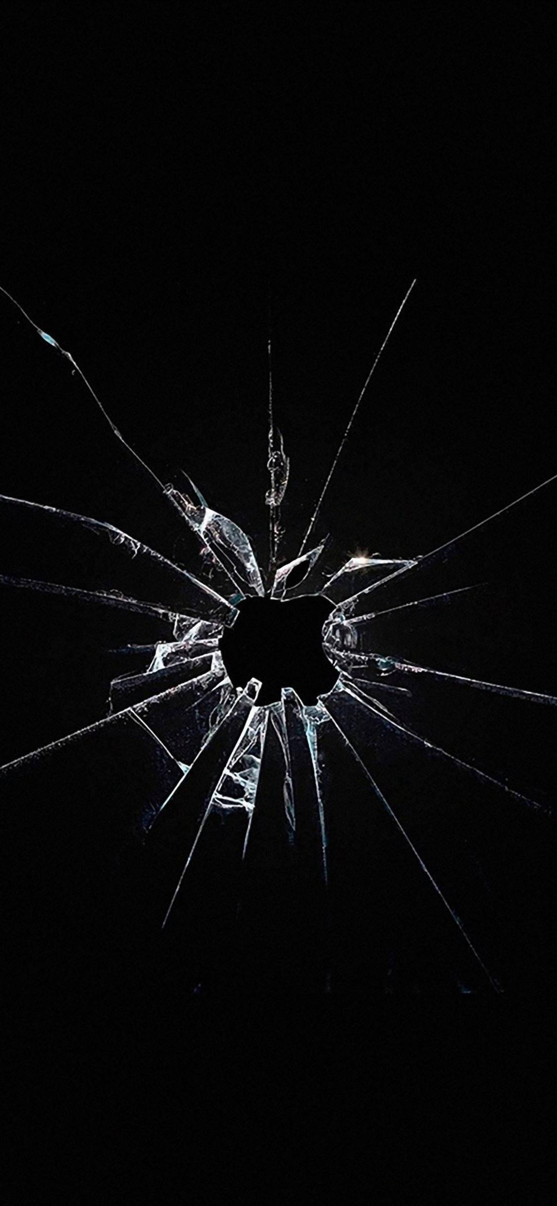 Apple Logo Broken Glass iPhone Dark — 1125x2436 wallpaper