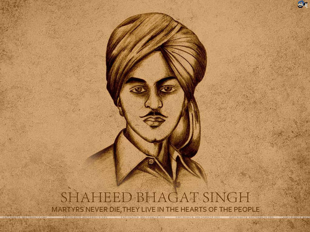 Artistic Sketch Portrait of Shaheed Bhagat Singh — 1024x768 wallpaper