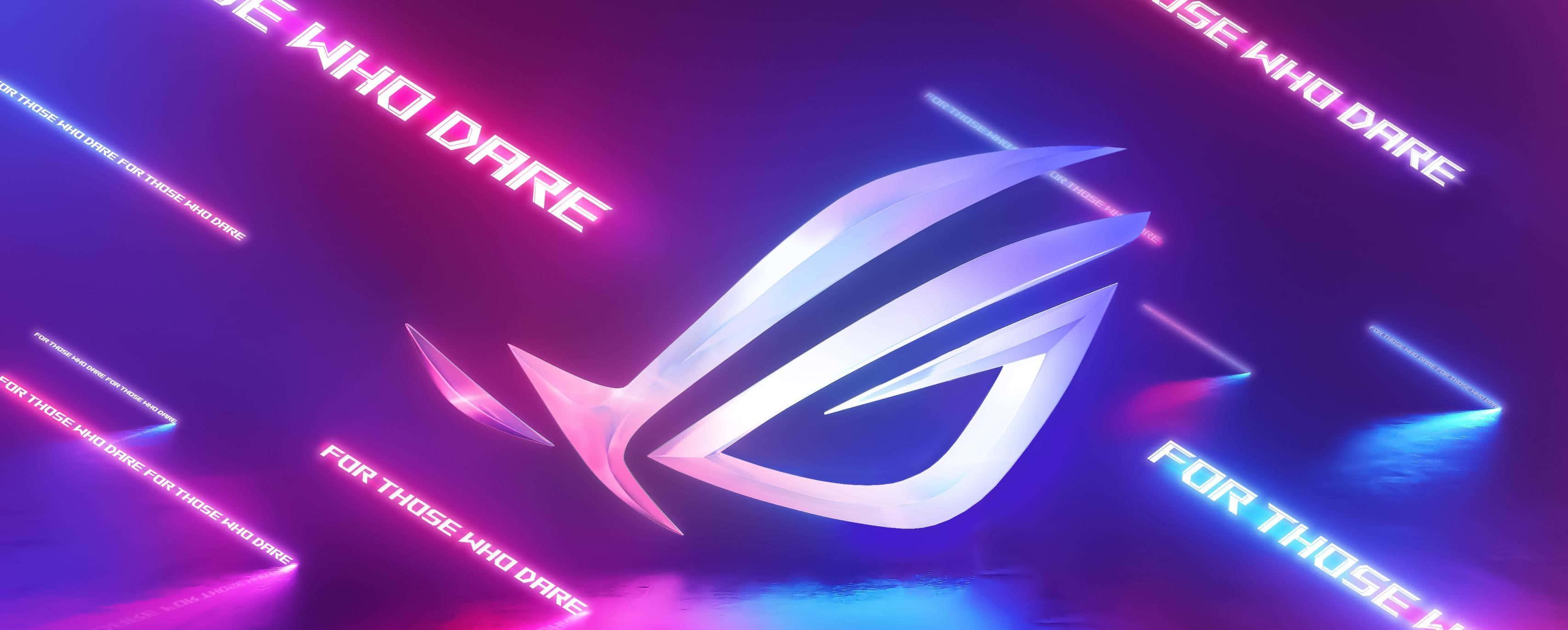 asus rog logo with neon lights — 3414x1372 wallpaper