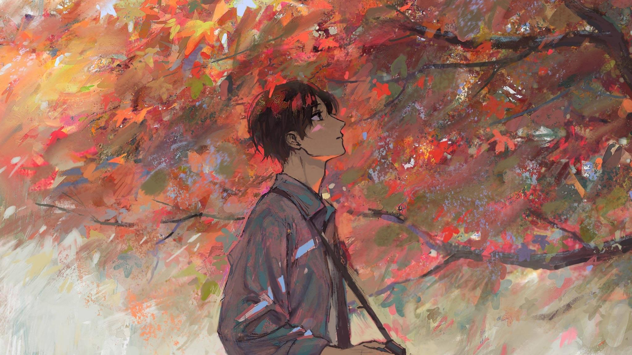 Autumn Aesthetic Boy — 2048x1152 wallpaper