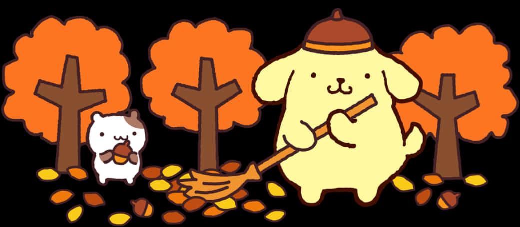 Autumn Cleanup Sanrio Characters — 1041x455 wallpaper