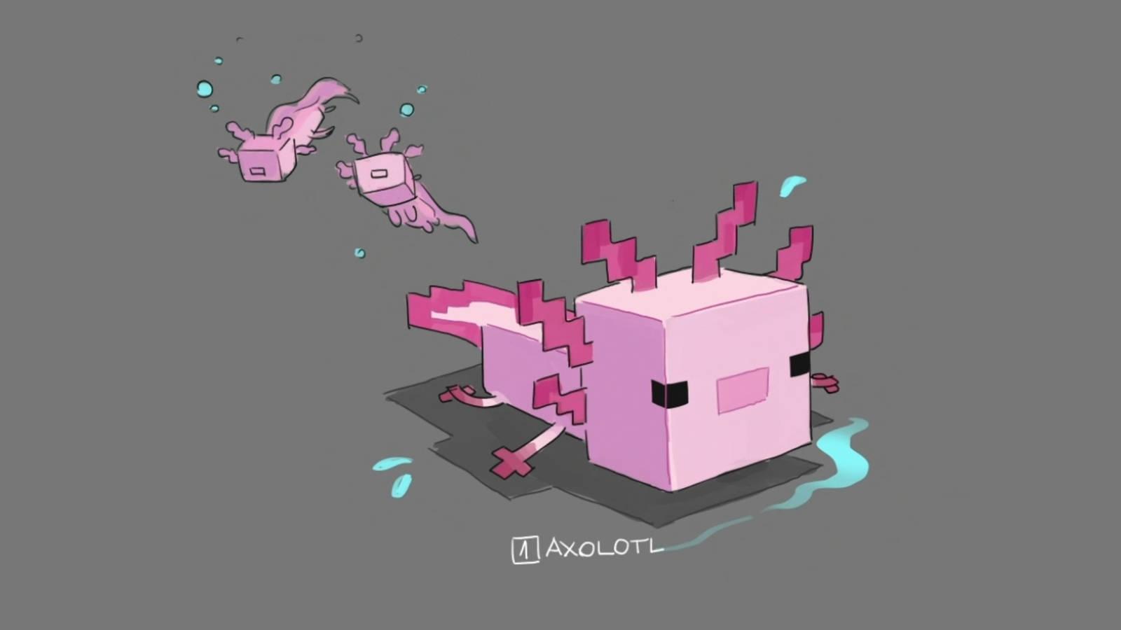 Axolotl 3D Drawing — 1600x900 wallpaper