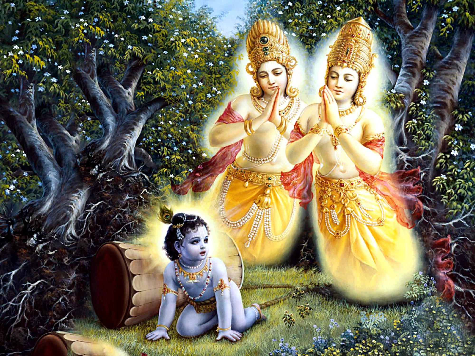 Baby Krishna Playing In Garden