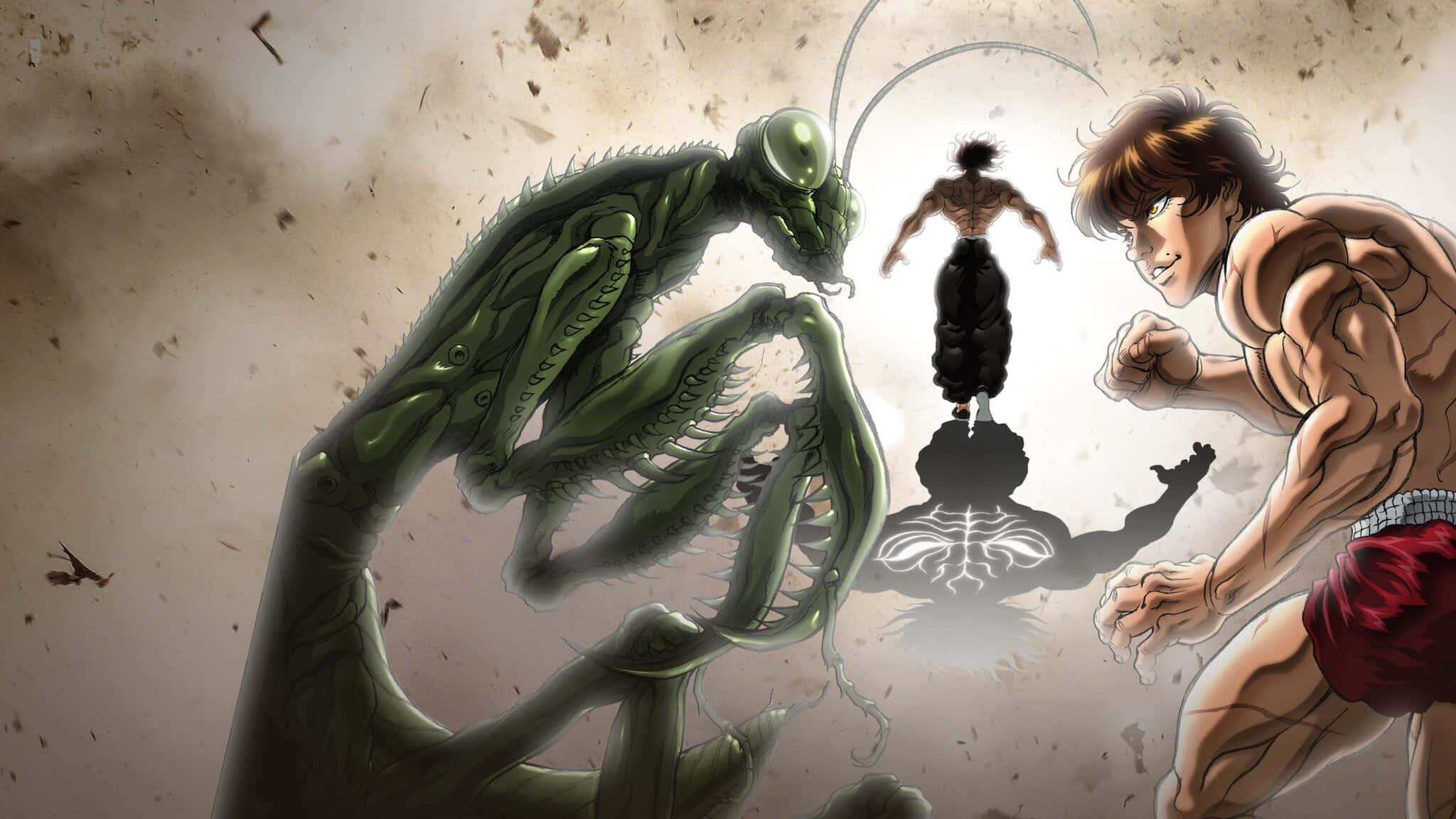 Baki Hanma unleashing powerful martial arts moves against an opponent — 2048x1152 wallpaper