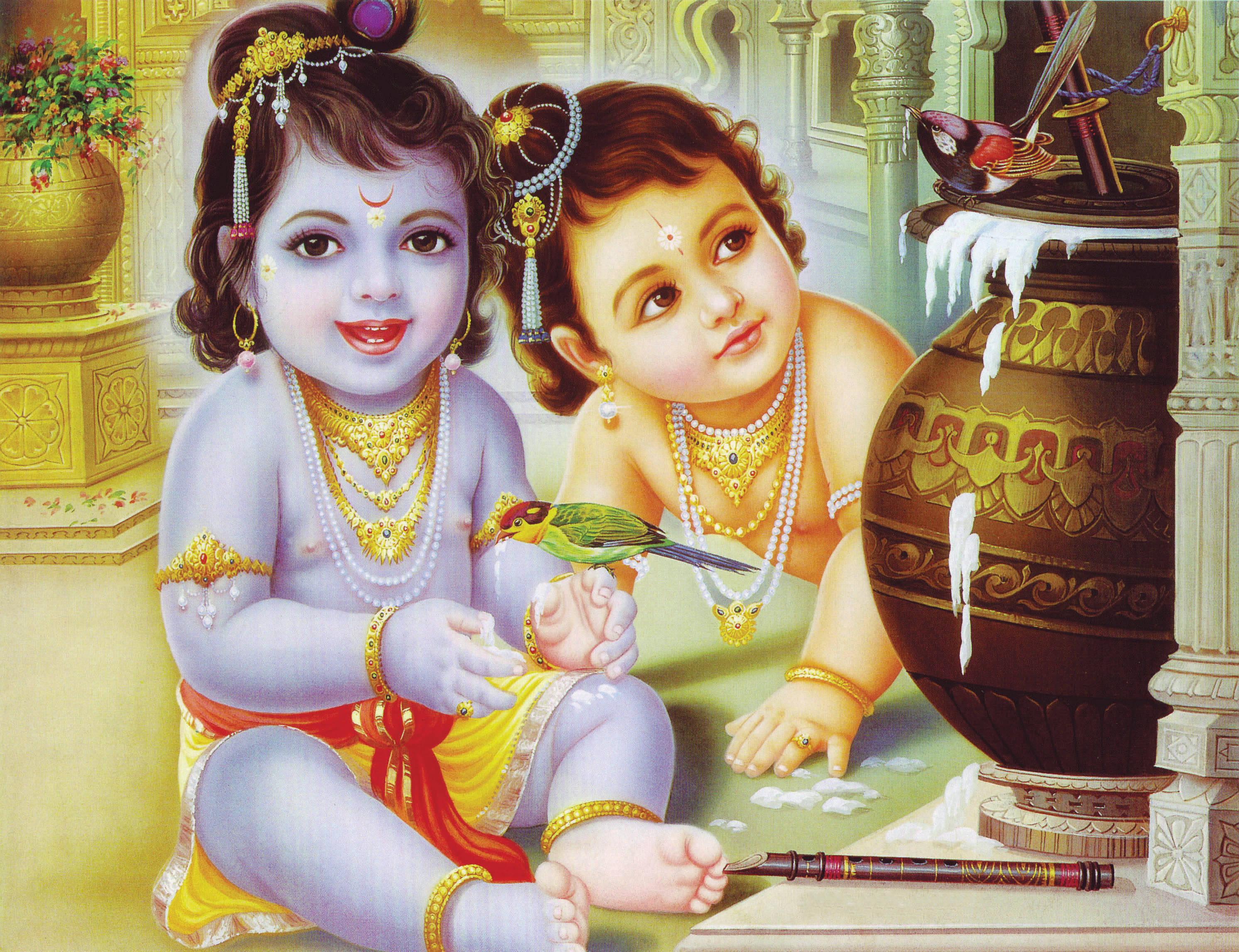 Bal Krishna And Balarama With Birds — 2984x2294 wallpaper