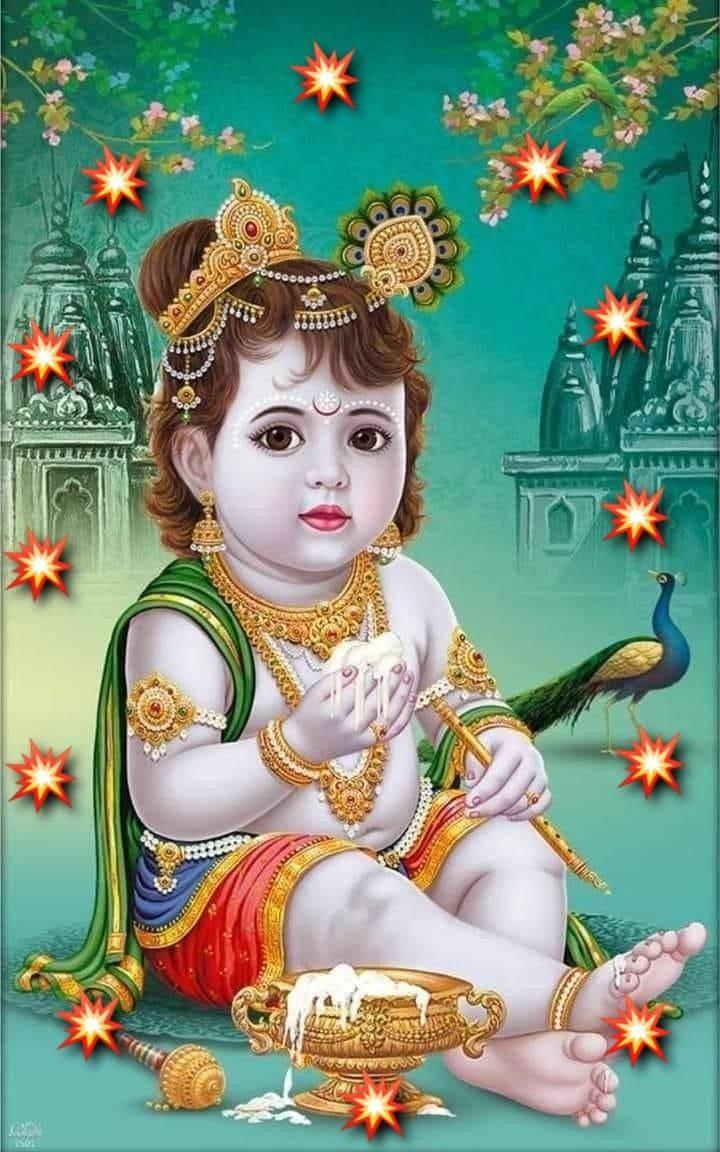 Bal Krishna Eating Milk Curd — 720x1152 wallpaper