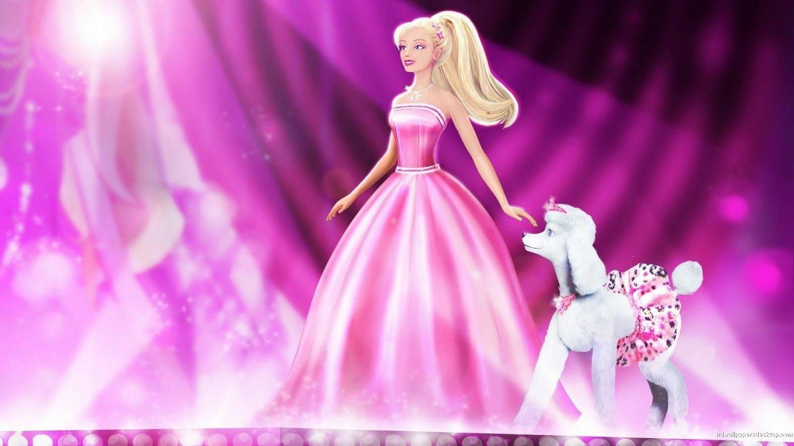 Barbie, the epitome of creativity, with her trusty pup in the spotlight. — 1600x900 wallpaper