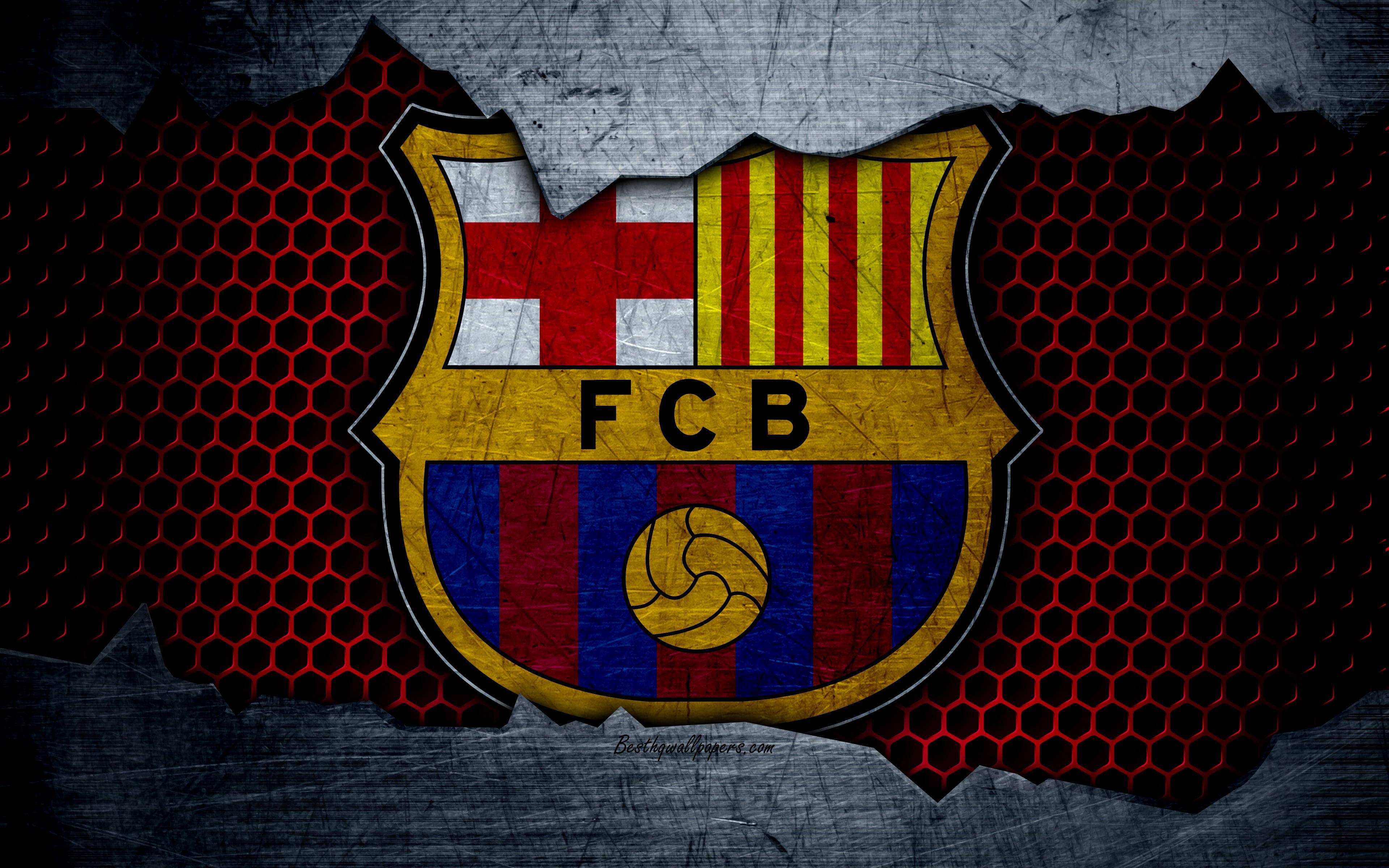 Barcelona FC Logo Metal Texture — 3840x2400 wallpaper