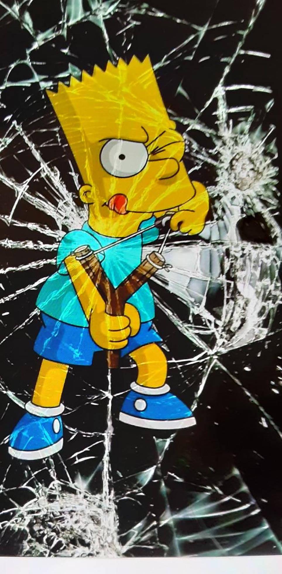 Bart Simpson Cracked Screen — 964x1958 wallpaper