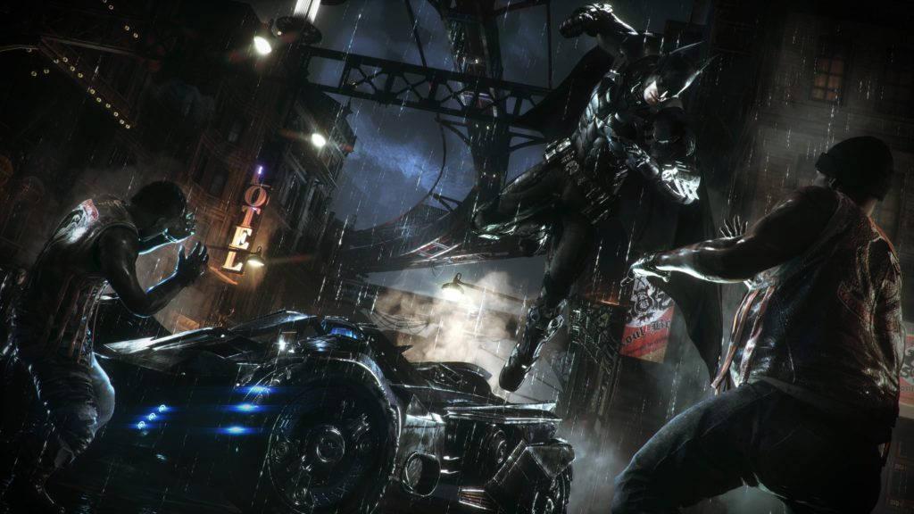 Batman Beating Two Bad Guys 4K — 1024x576 wallpaper