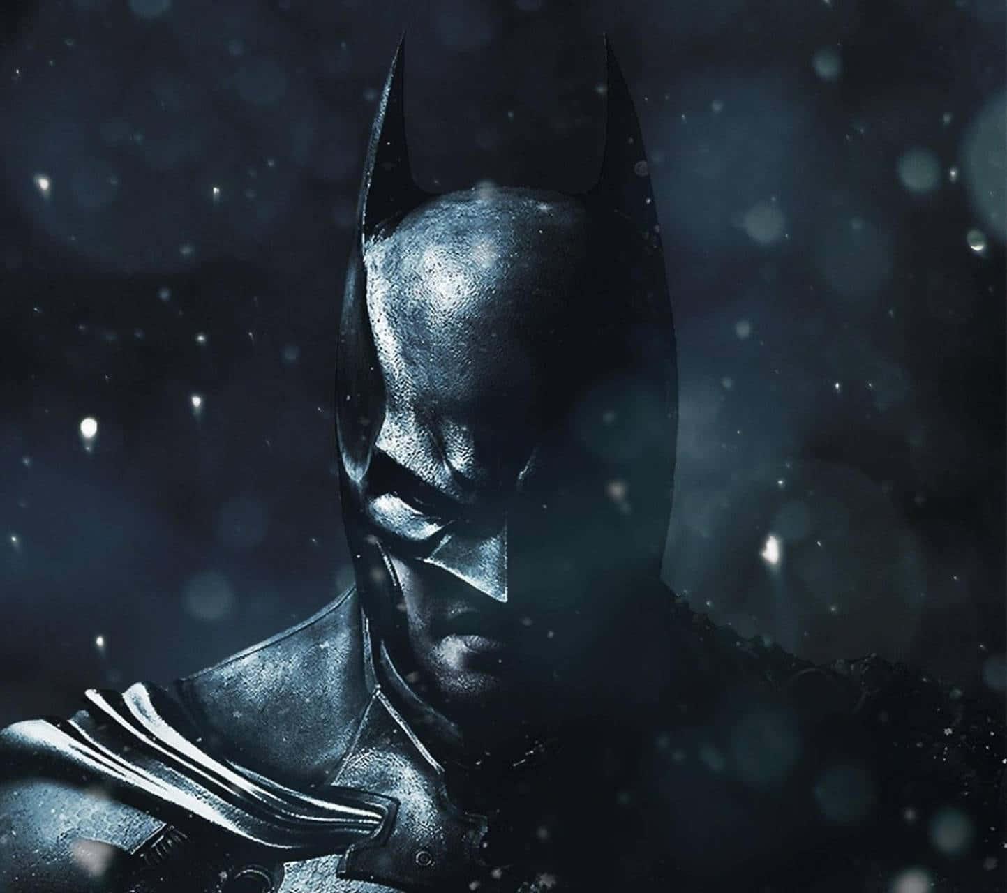 Batman Close-Up During Snow Picture — 1443x1280 wallpaper