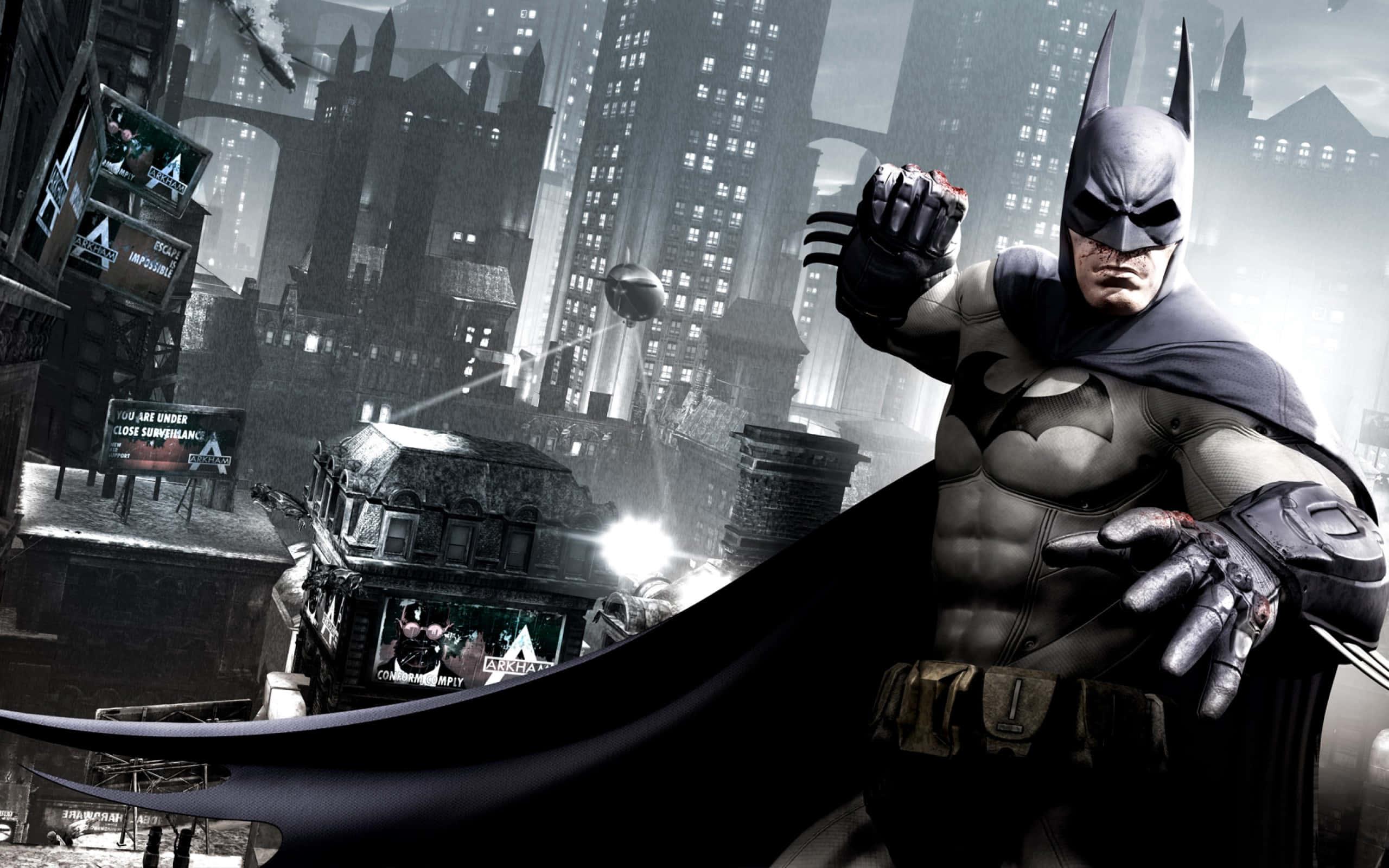 Batman Fist Up At Gotham Picture — 2560x1600 wallpaper