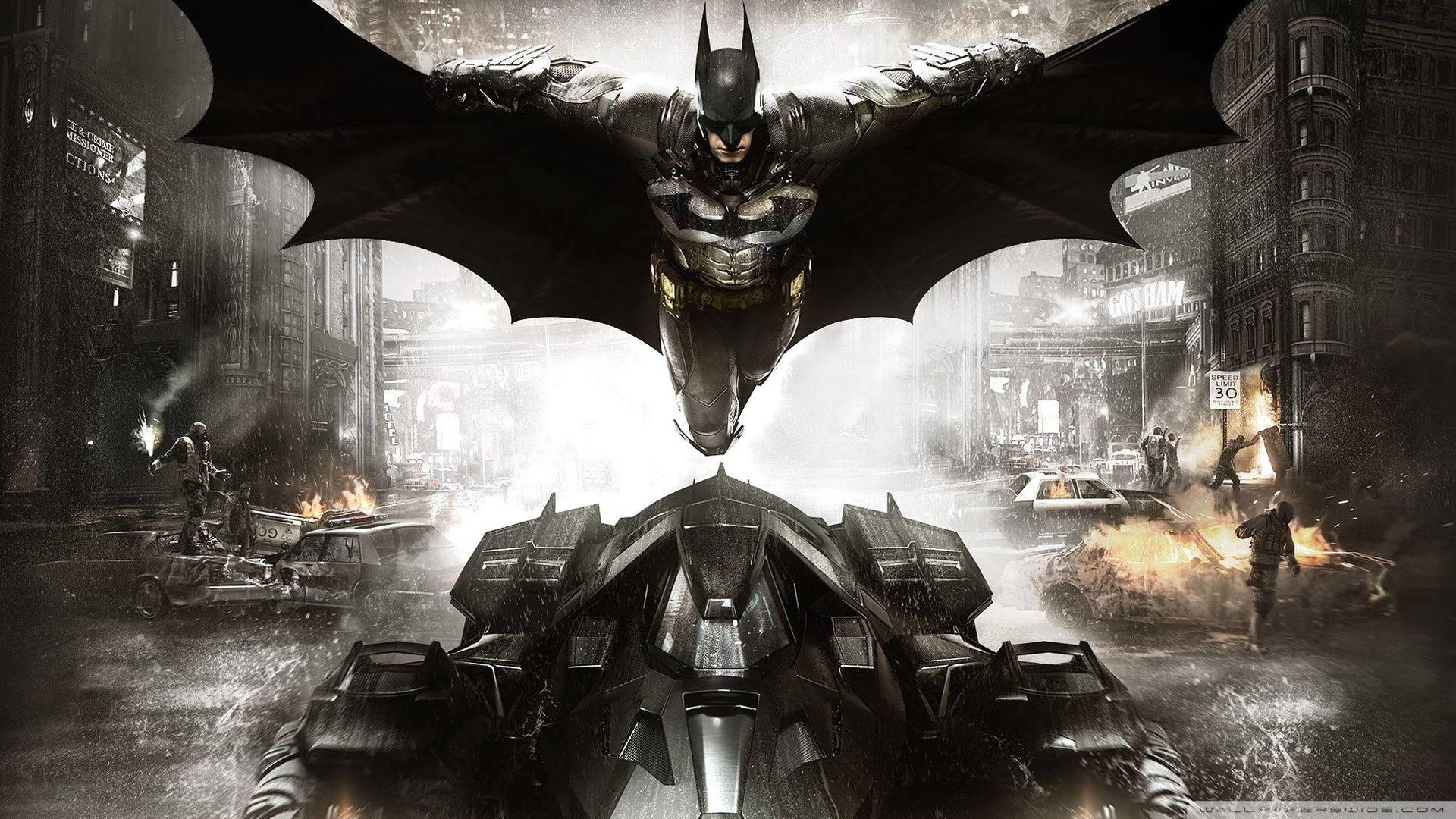Batman Flying Over Batmobile — 1920x1080 wallpaper