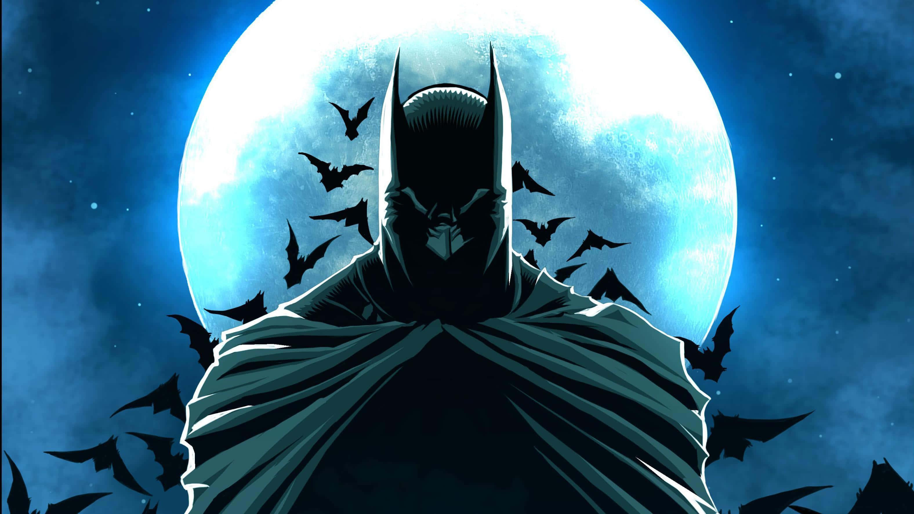 Batman In Front Of Full Moon And Bats Picture — 3152x1772 wallpaper