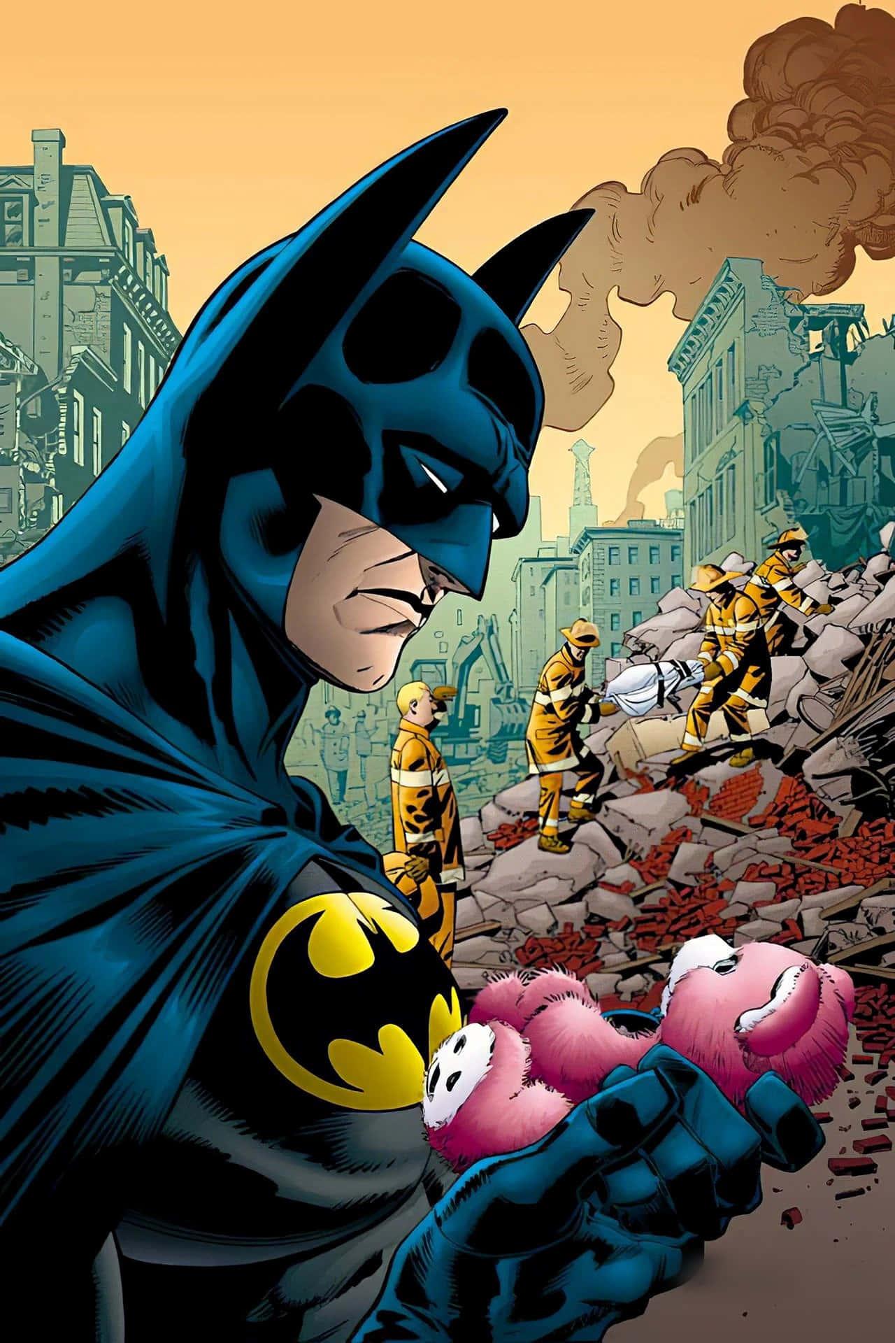 Batman Looking At Stuffed Toy Picture — 1280x1920 wallpaper