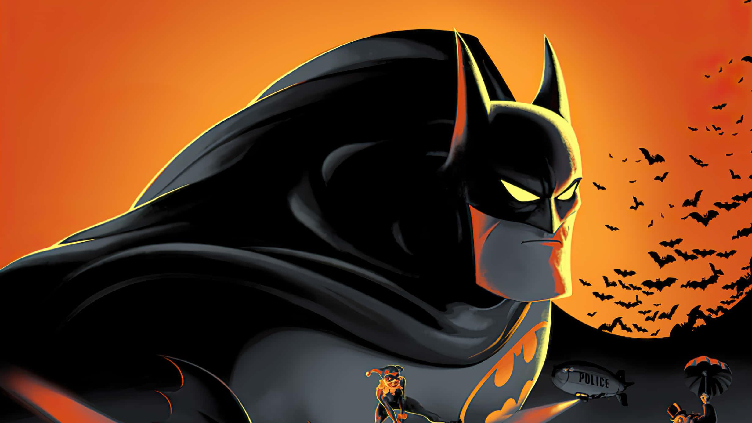 Batman With Flying Bats Orange Aesthetic Picture — 2464x1386 wallpaper