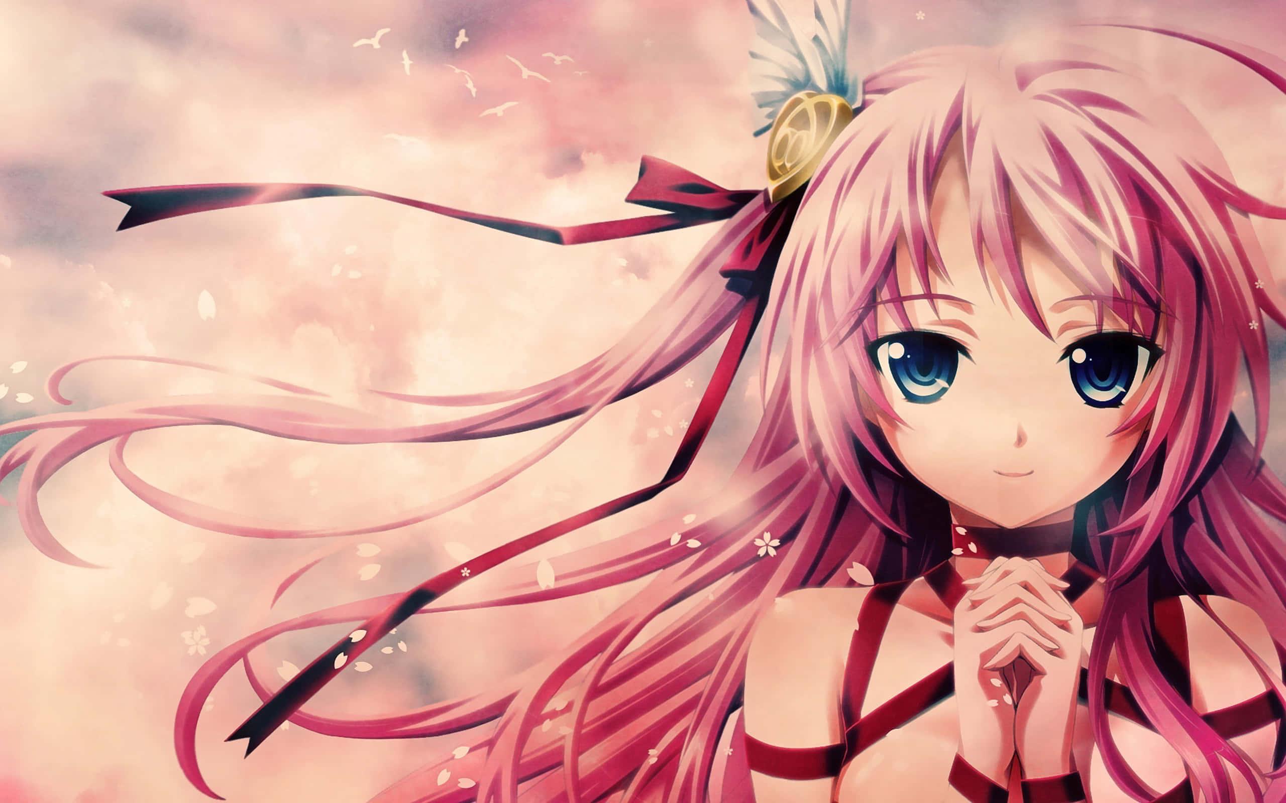 Beautiful anime girl giving a shy smile — 2560x1600 wallpaper