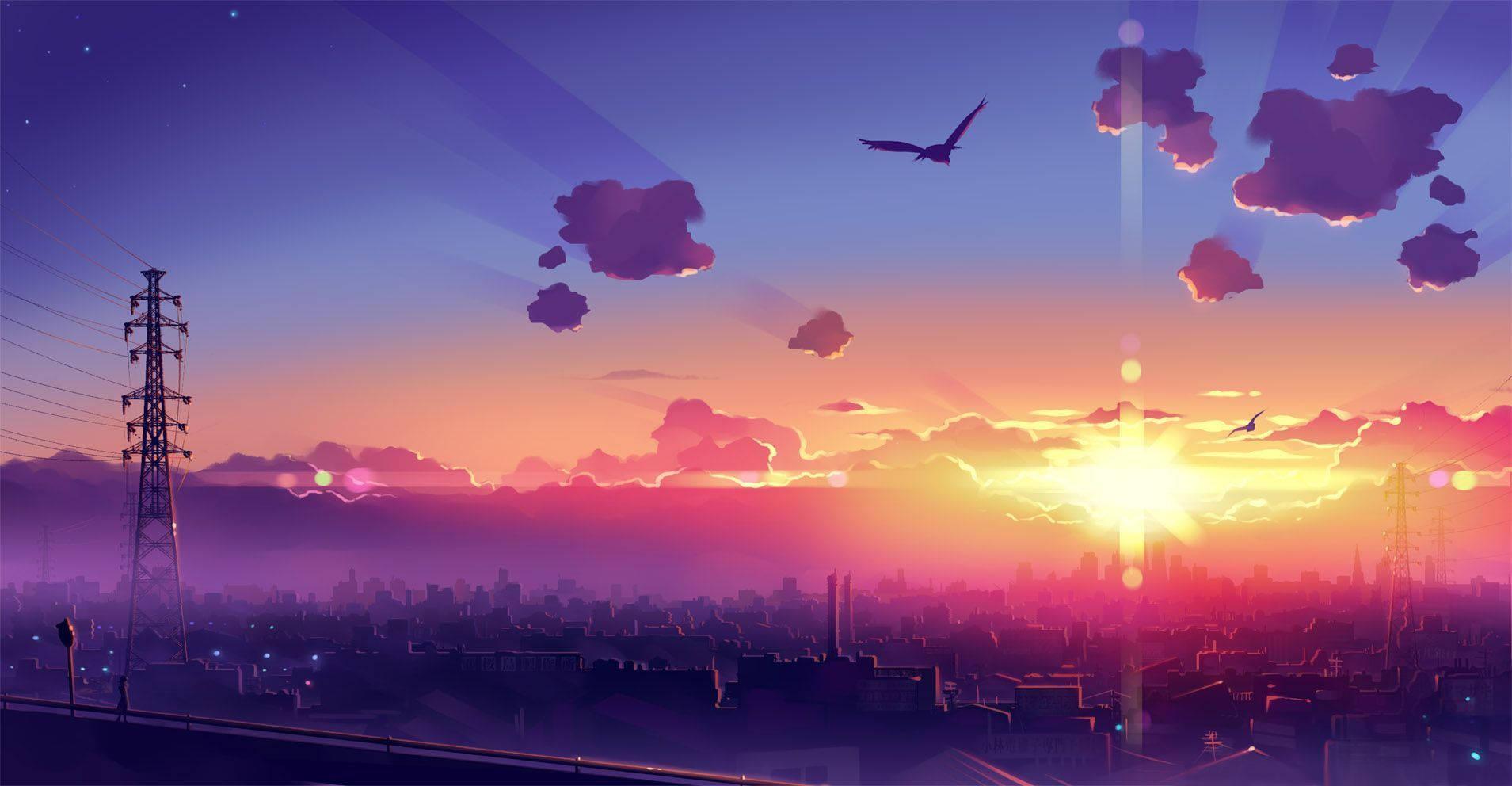 Beautiful Sunset Anime Scenery — 1909x992 wallpaper