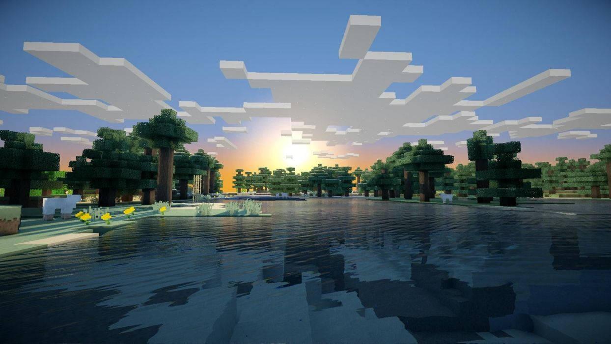 Beautiful view of a cloudy sunrise in Minecraft